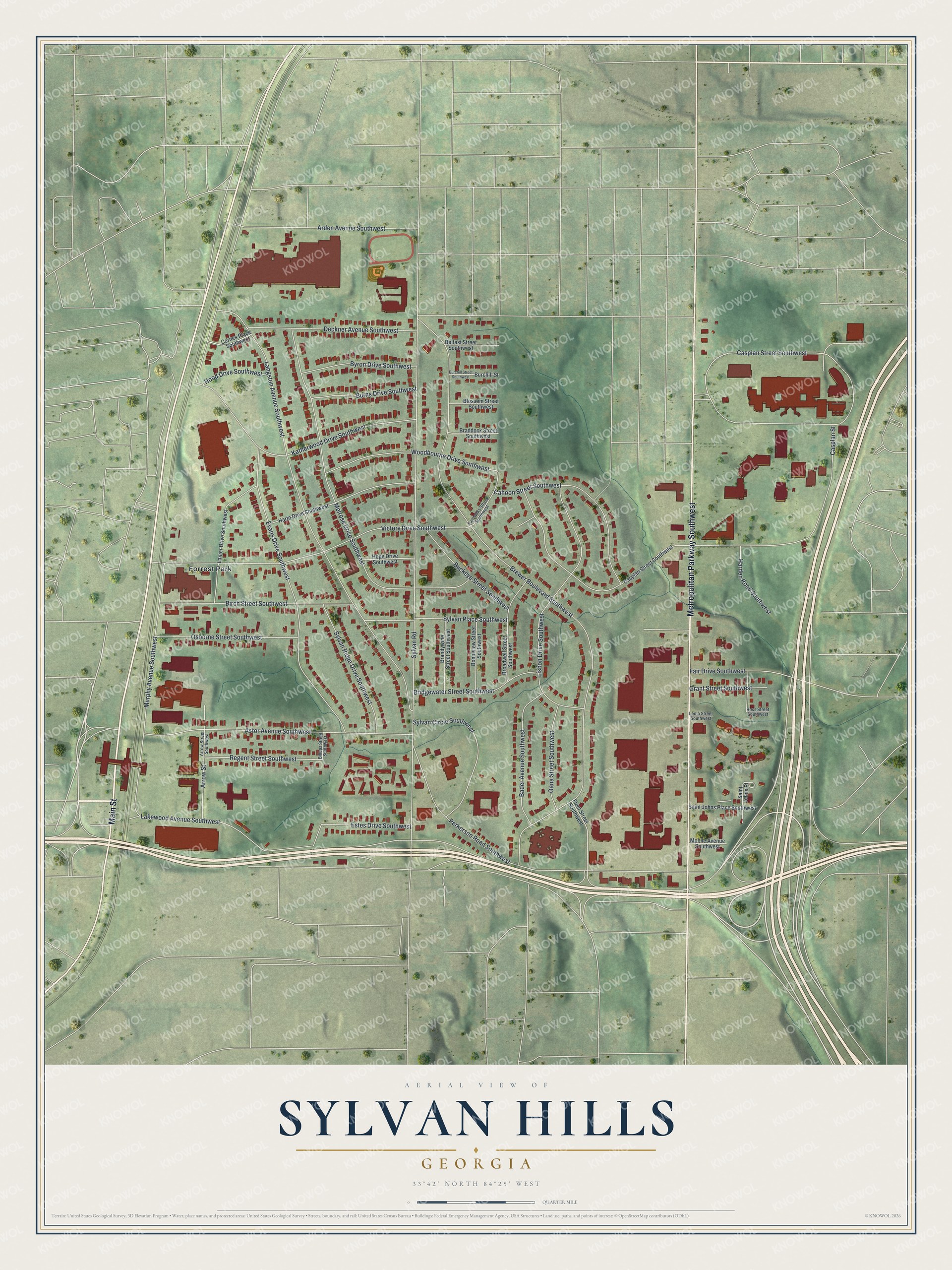 Watermarked full-map preview of Sylvan Hills, Georgia