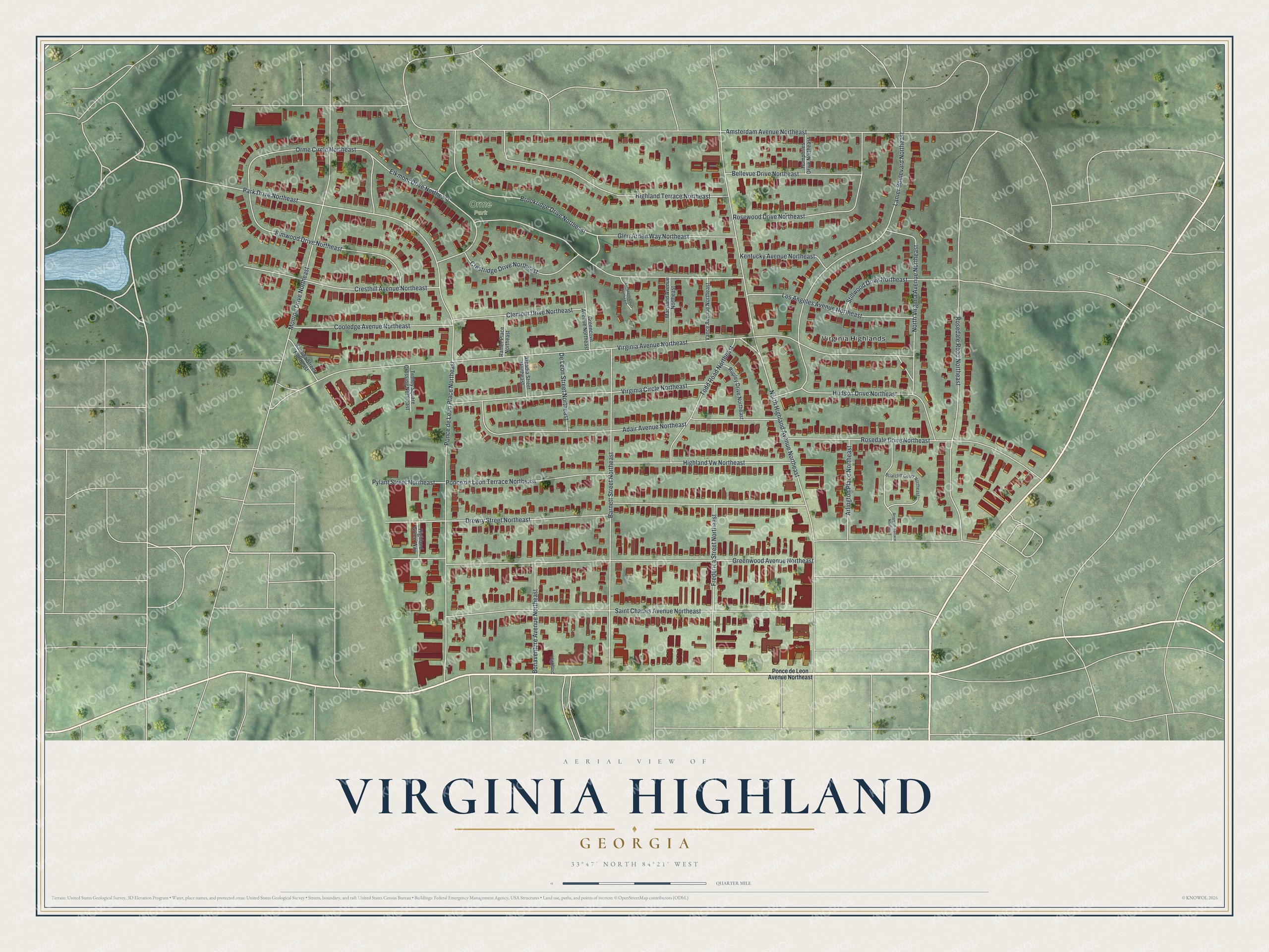Watermarked full-map preview of Virginia Highland, Georgia