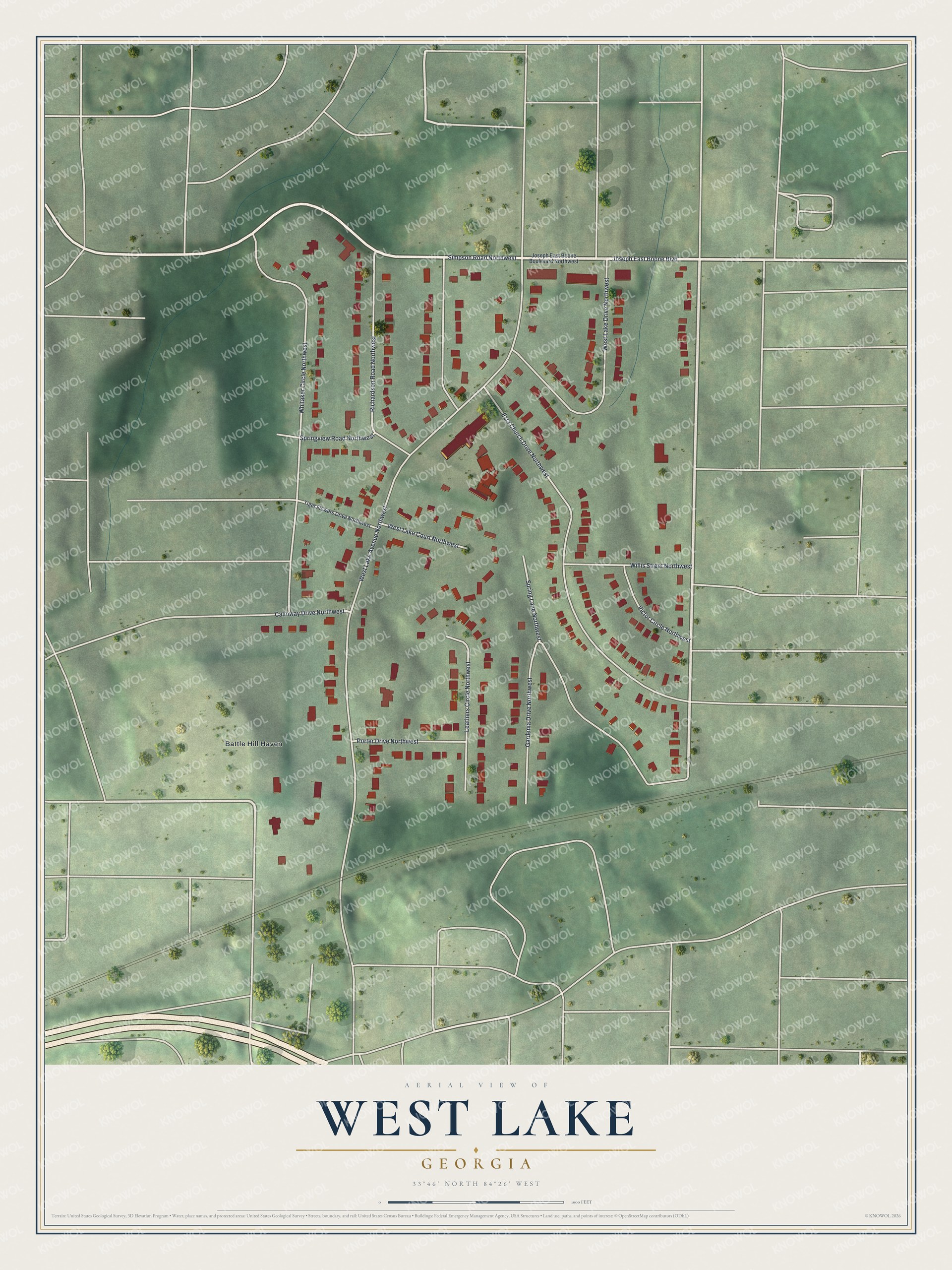 Watermarked full-map preview of West Lake, Georgia