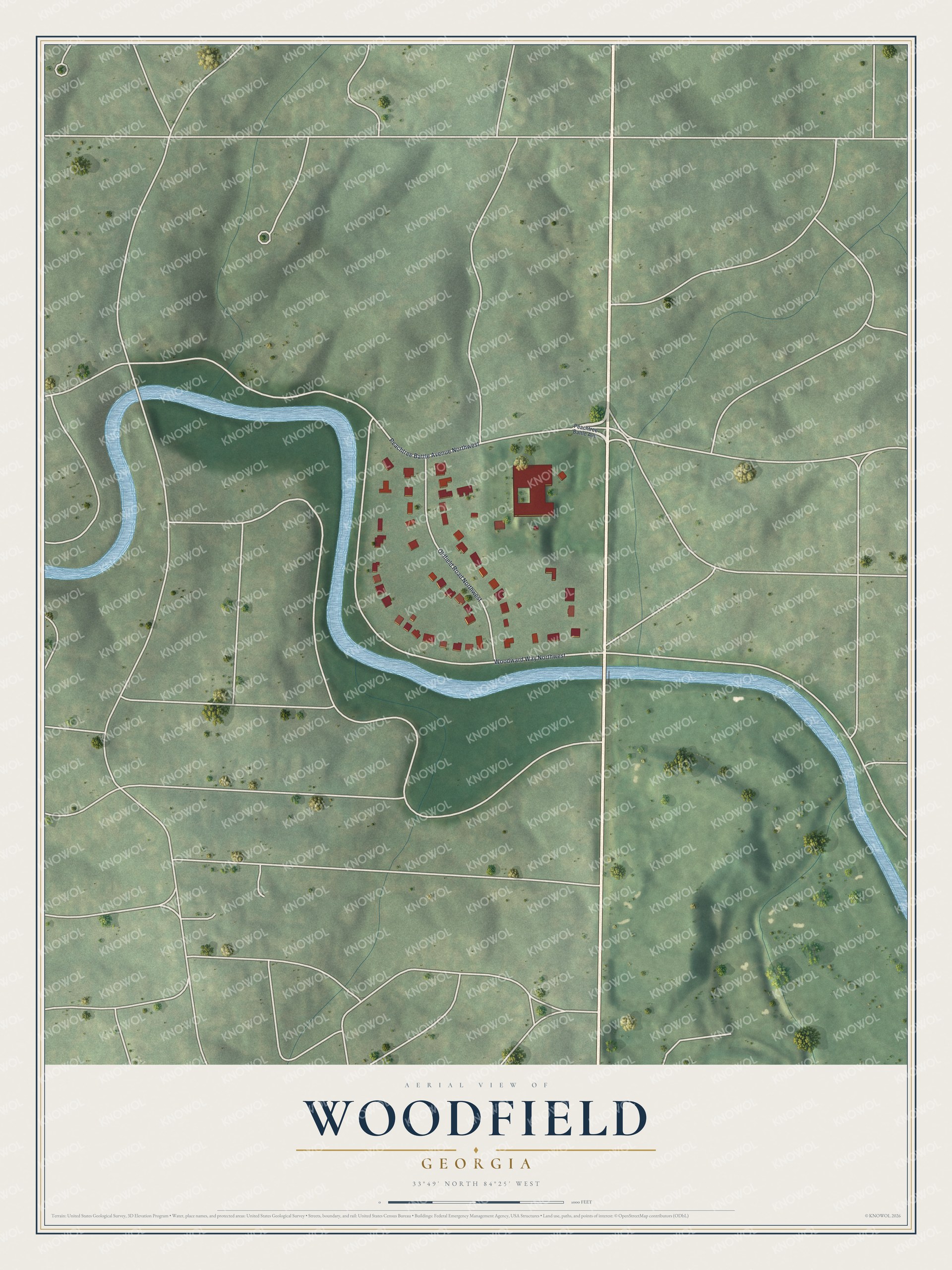 Watermarked full-map preview of Woodfield, Georgia