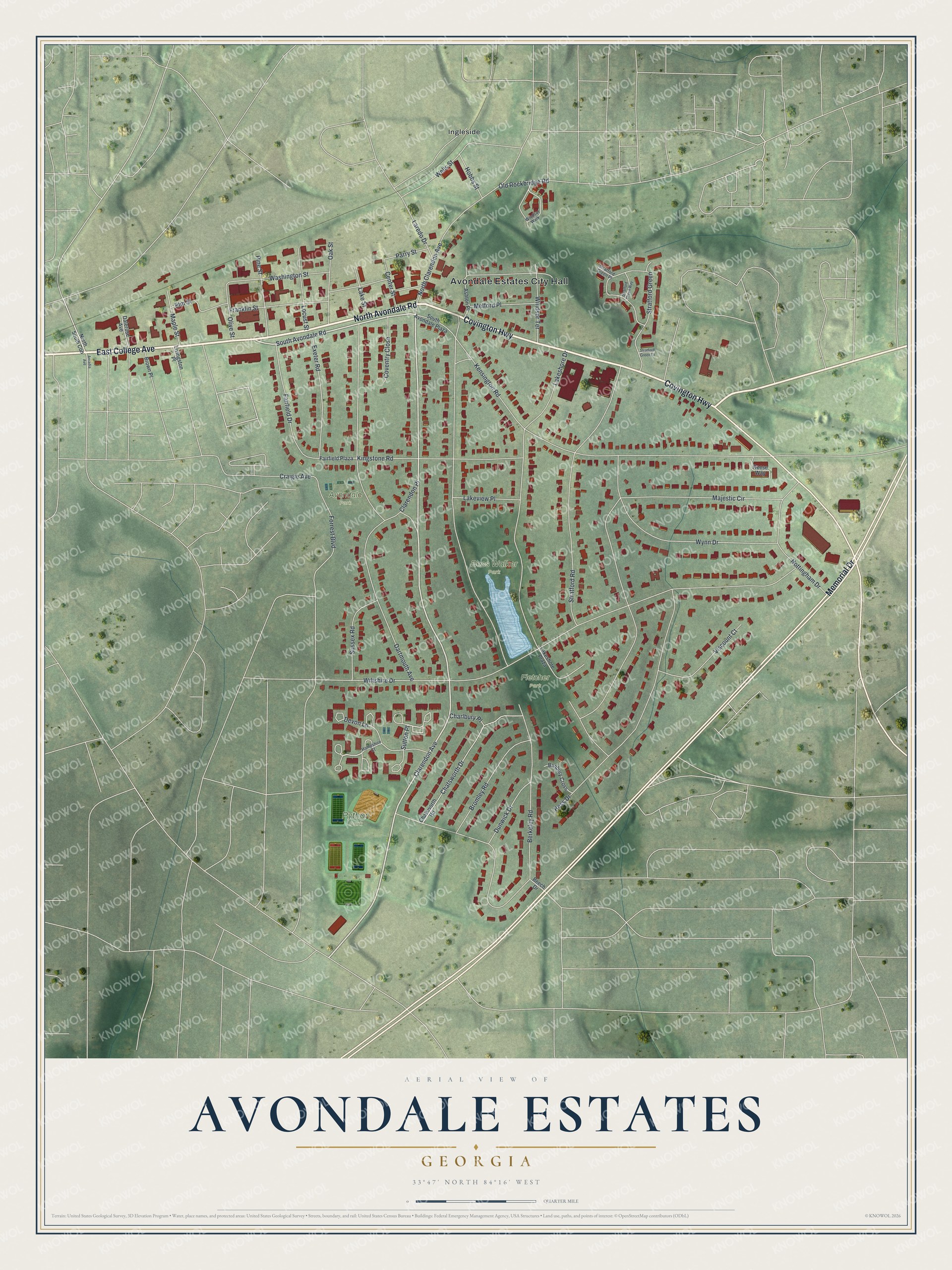 Watermarked full-map preview of Avondale Estates, Georgia