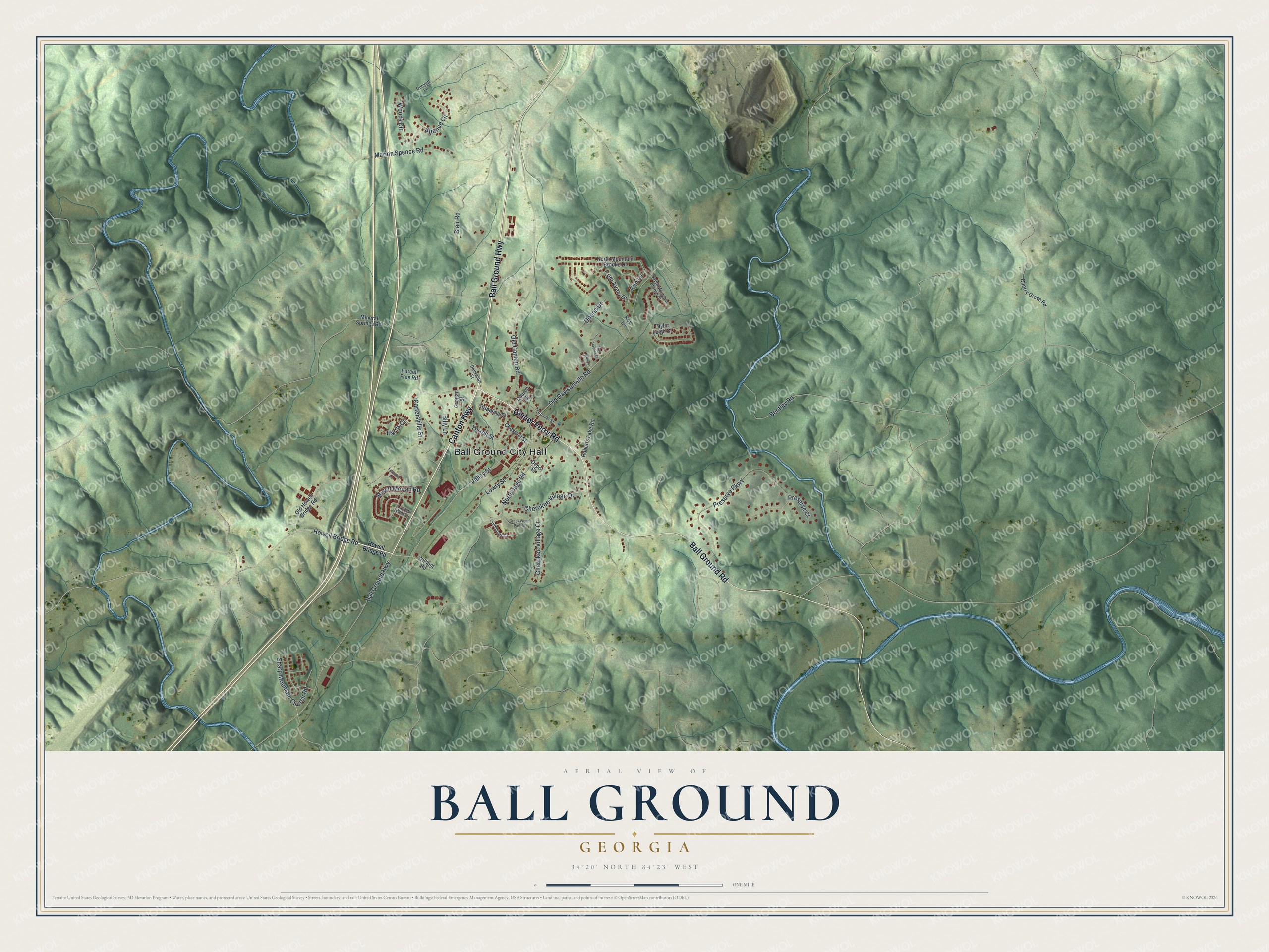 Watermarked full-map preview of Ball Ground, Georgia