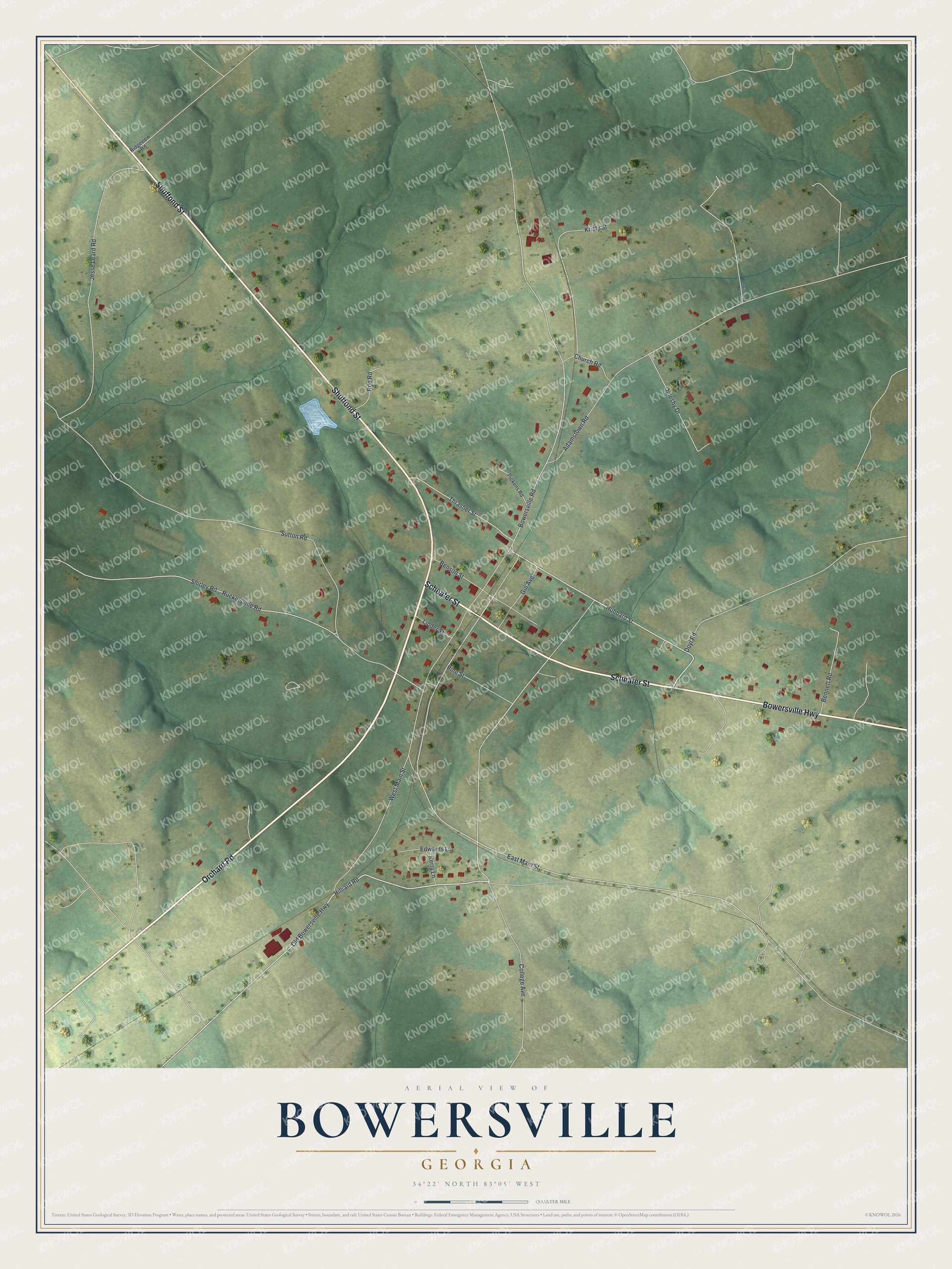 Watermarked full-map preview of Bowersville, Georgia