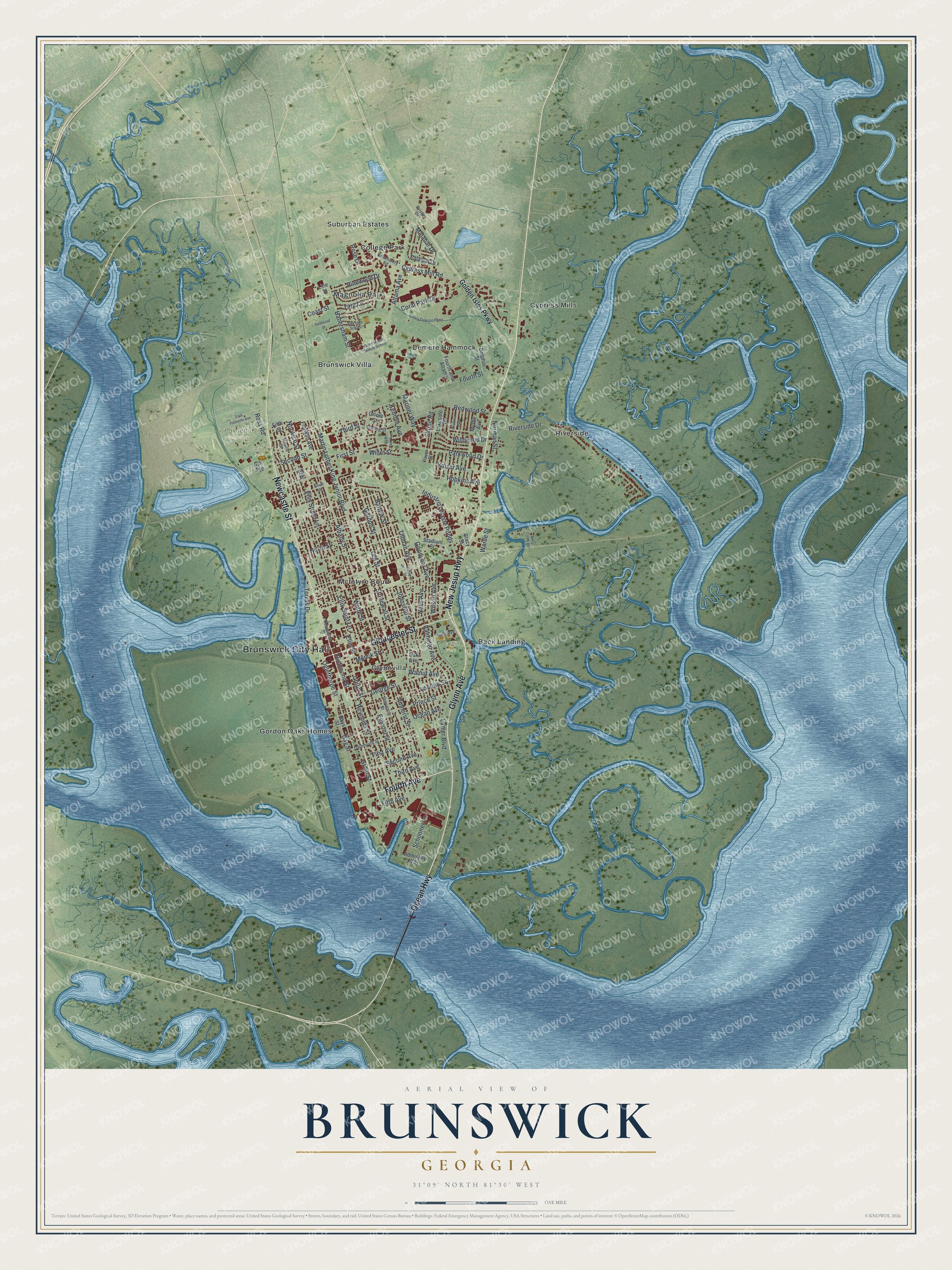 Watermarked full-map preview of Brunswick, Georgia