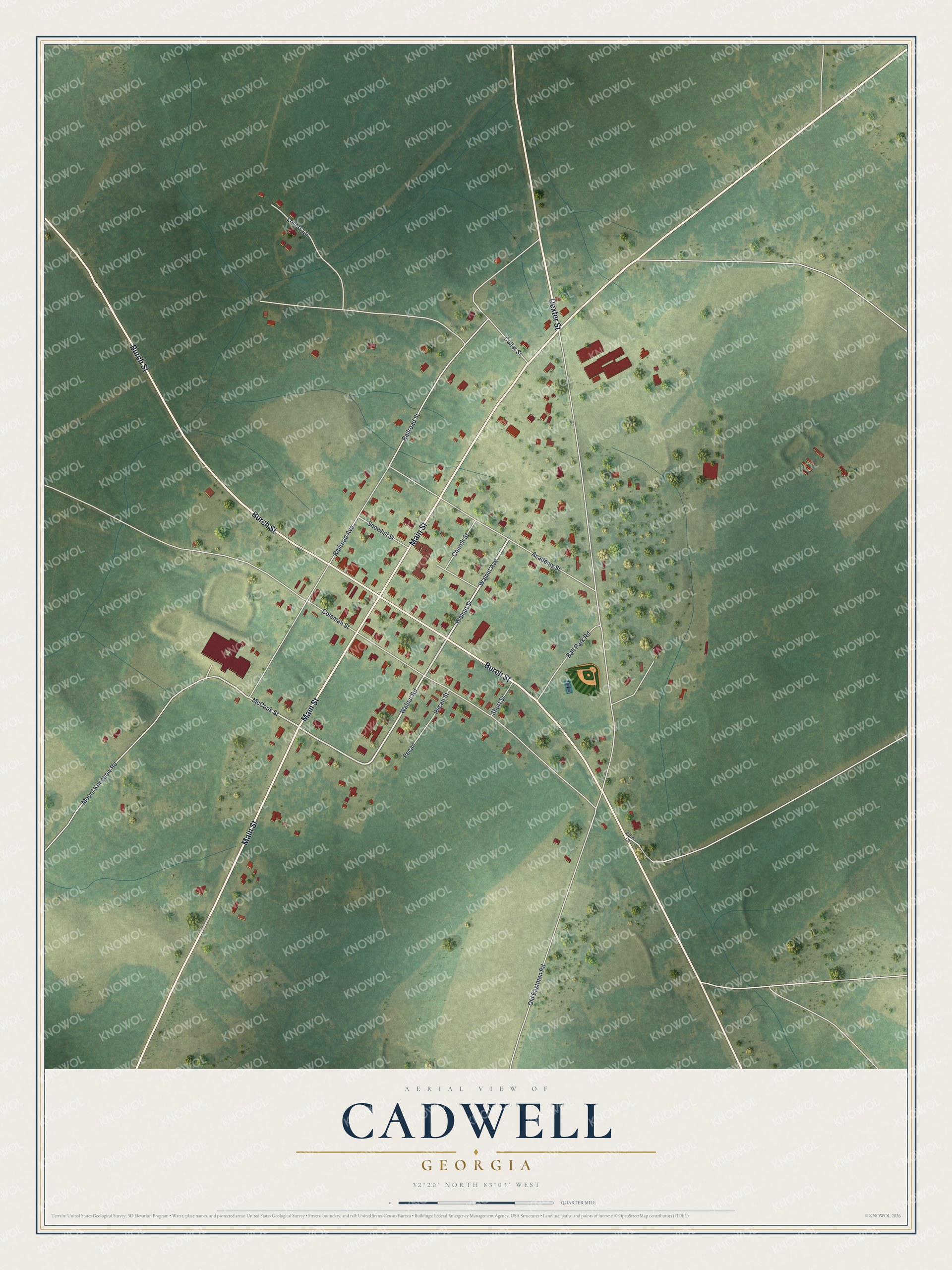 Watermarked full-map preview of Cadwell, Georgia
