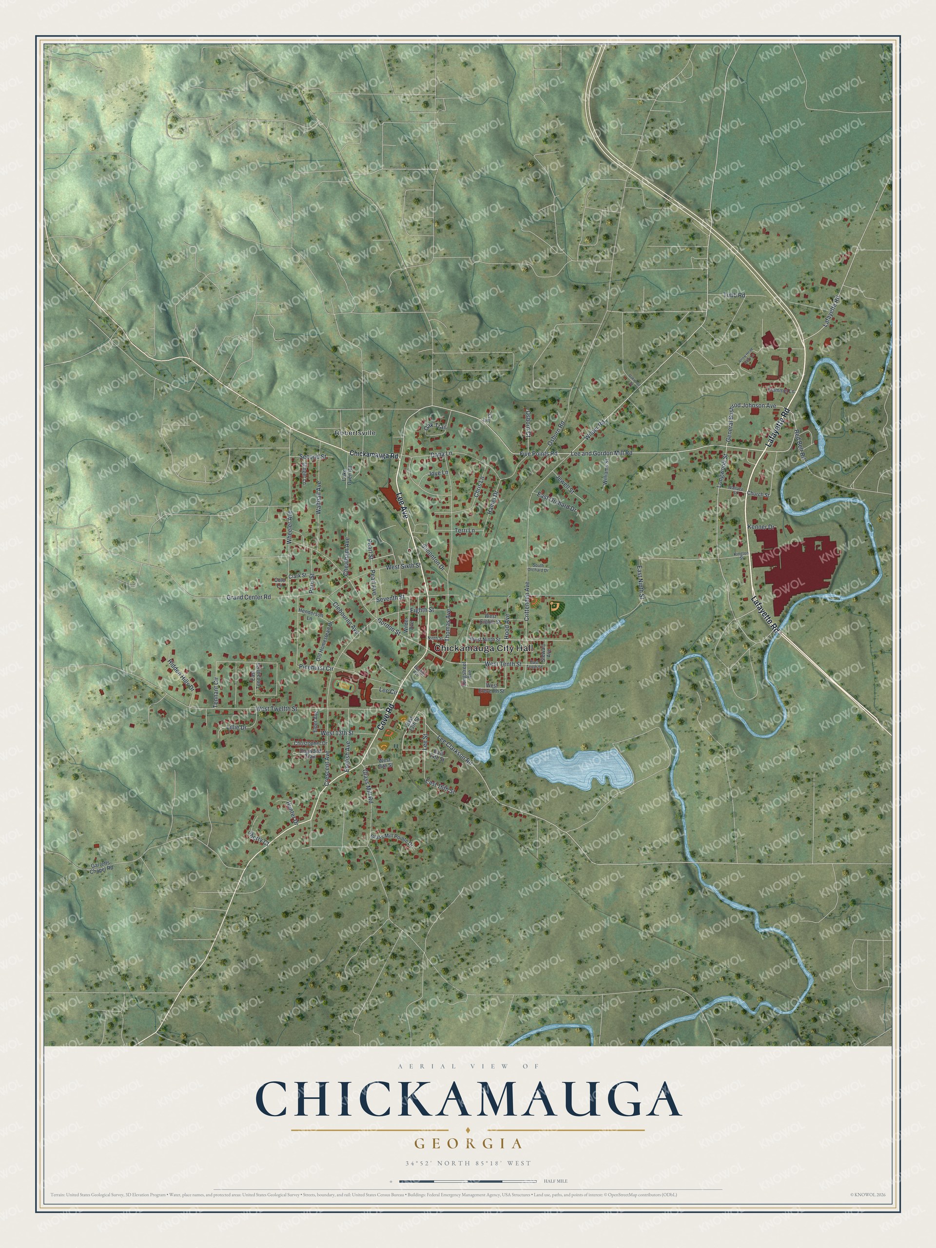 Watermarked full-map preview of Chickamauga, Georgia