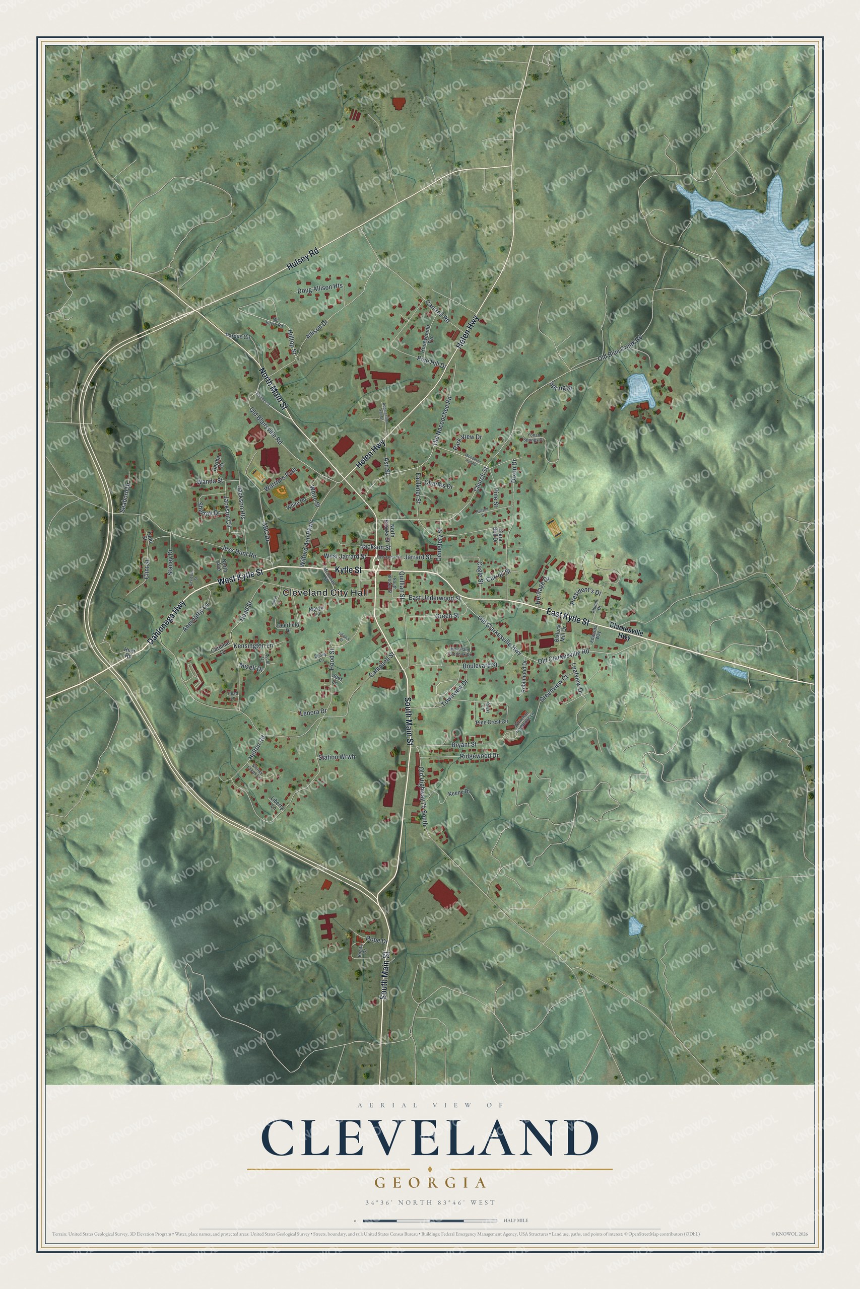 Watermarked full-map preview of Cleveland, Georgia