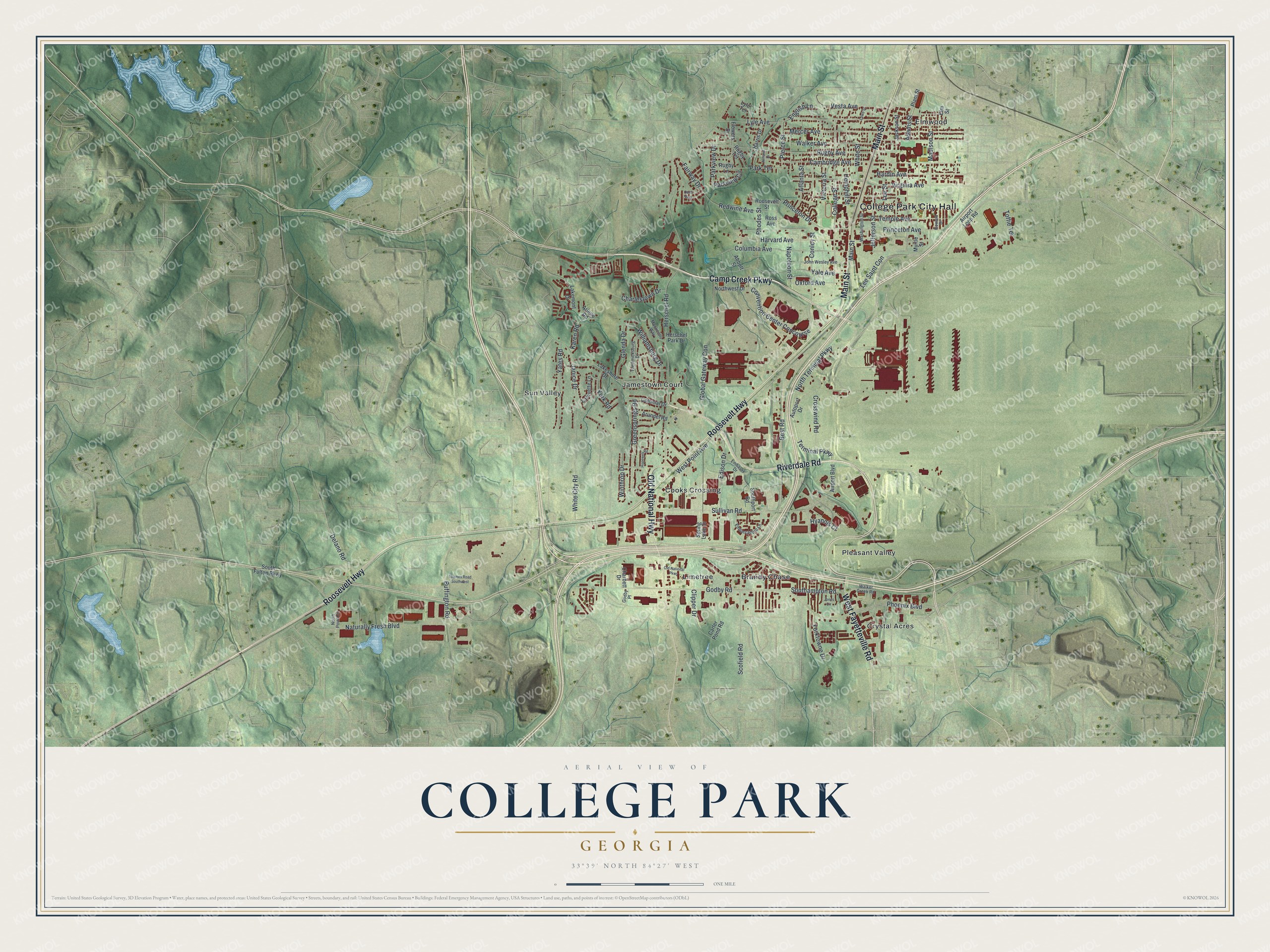 Watermarked full-map preview of College Park, Georgia