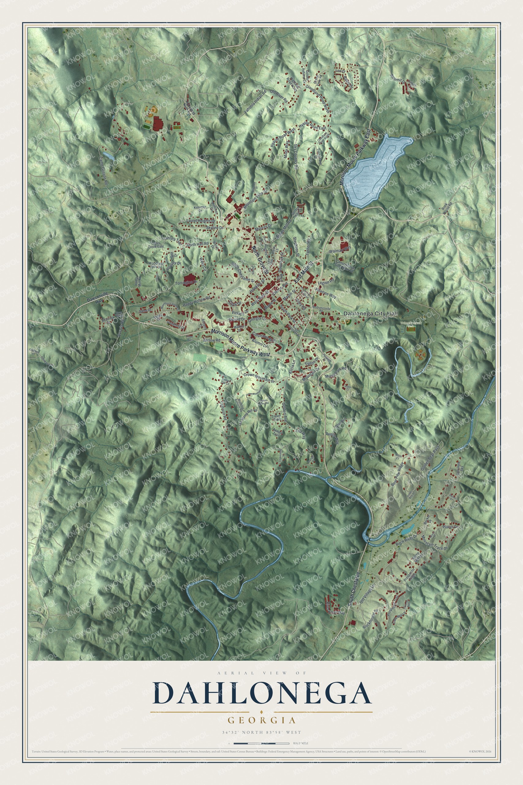 Watermarked full-map preview of Dahlonega, Georgia