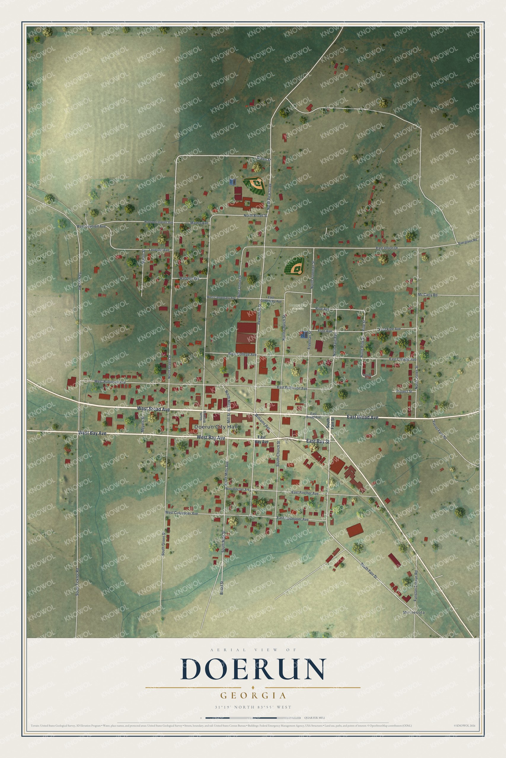Watermarked full-map preview of Doerun, Georgia