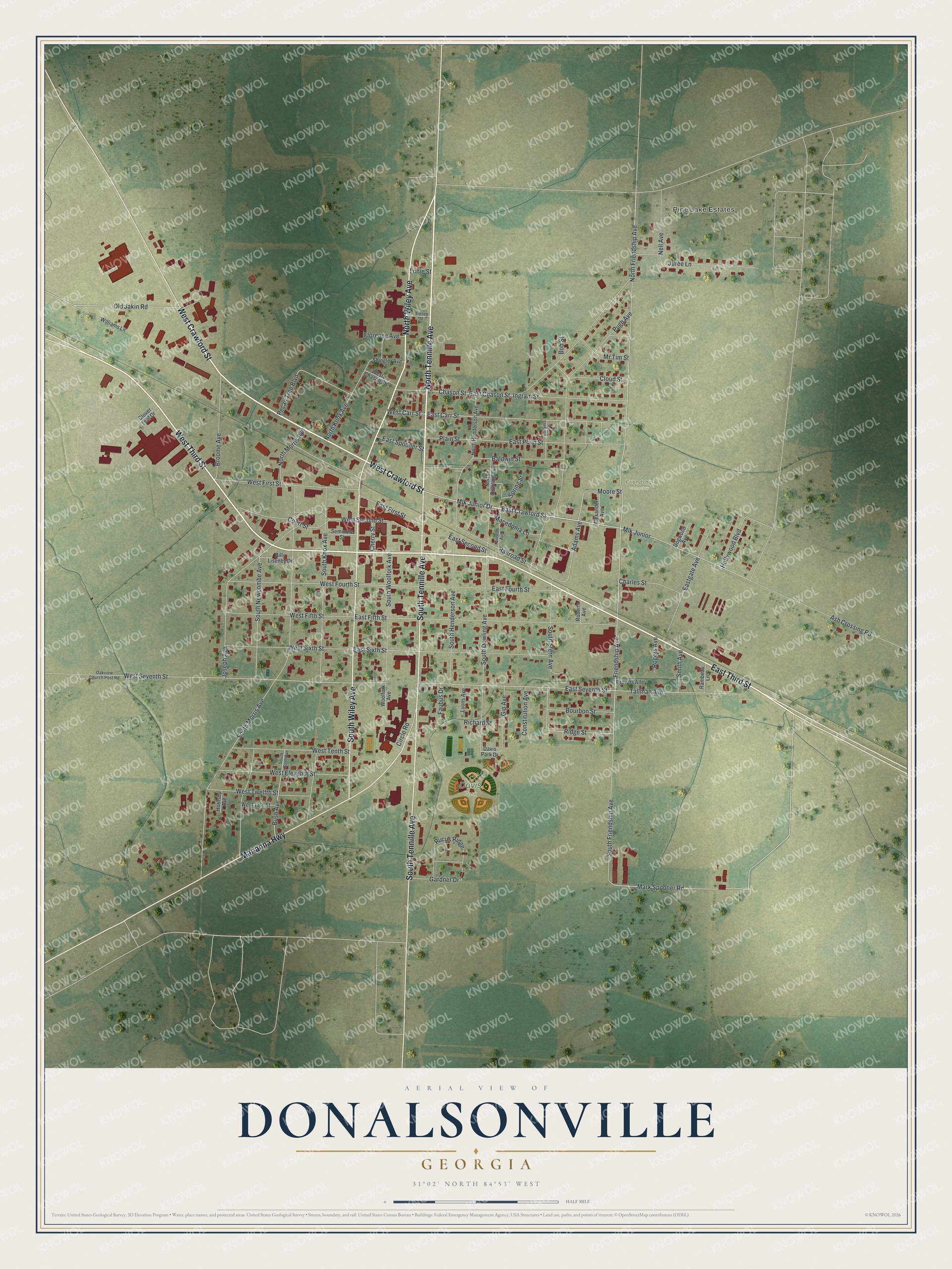Watermarked full-map preview of Donalsonville, Georgia