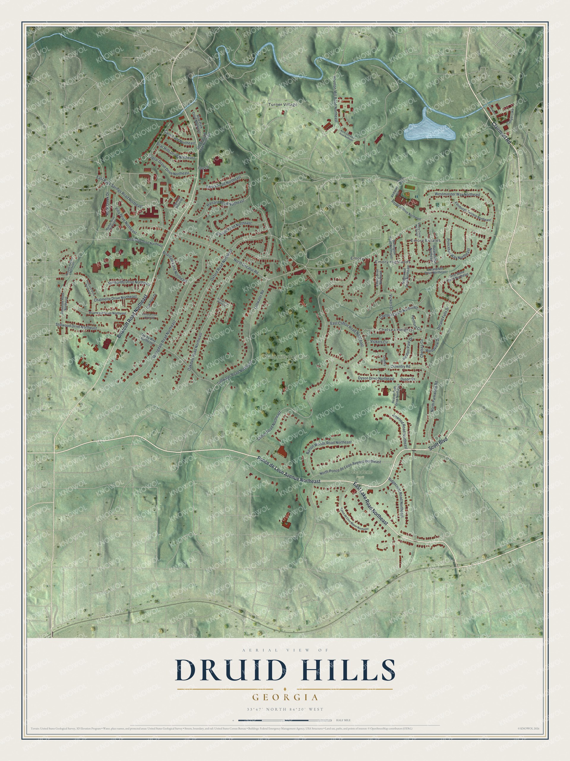 Watermarked full-map preview of Druid Hills, Georgia