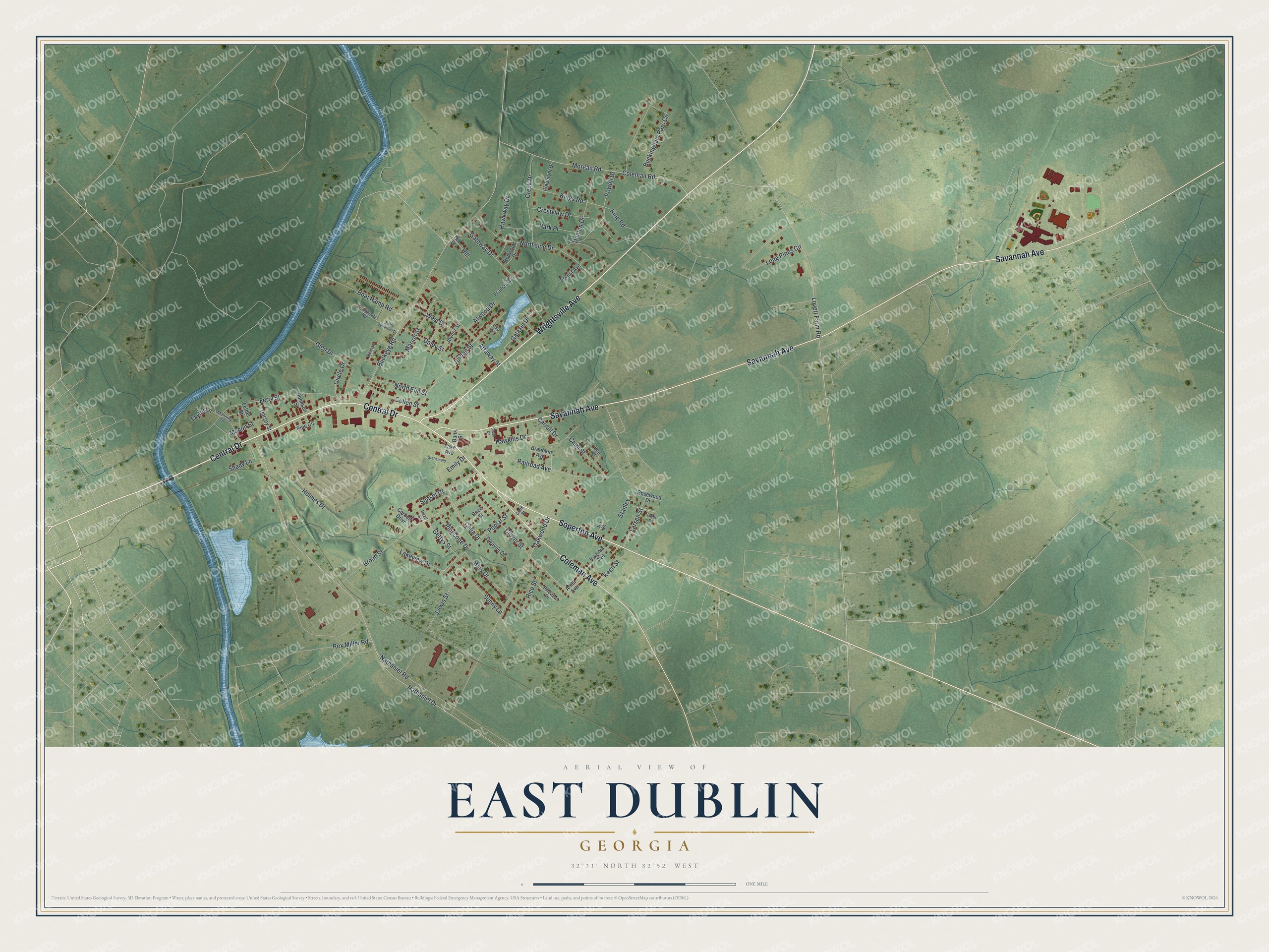 Watermarked full-map preview of East Dublin, Georgia