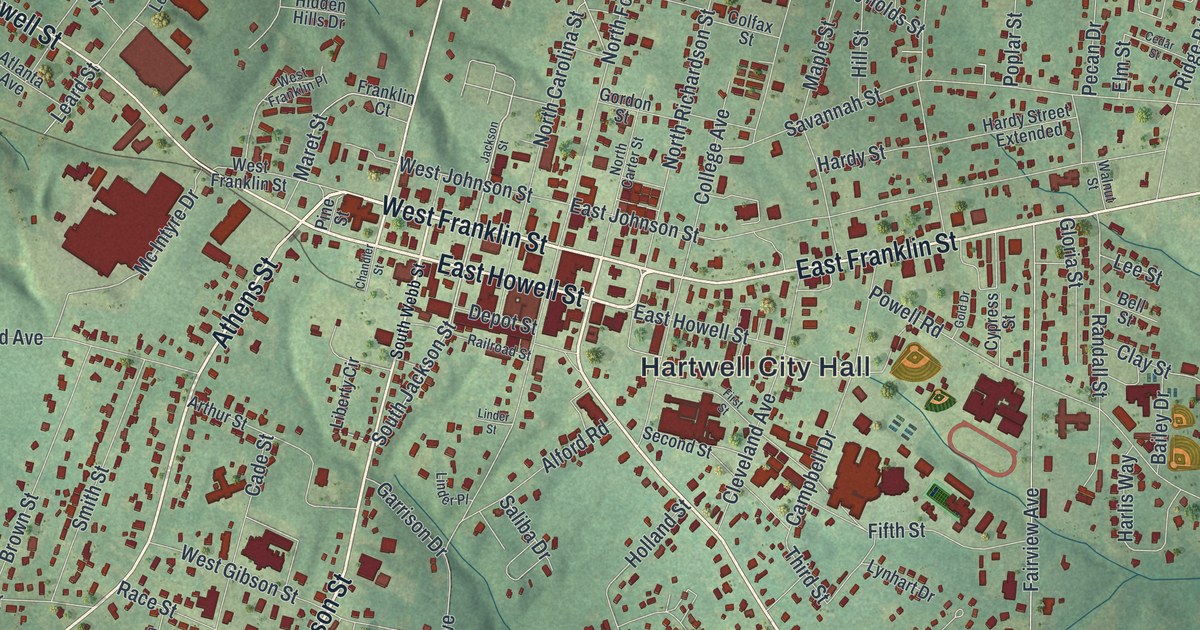 Map of Hartwell, Georgia