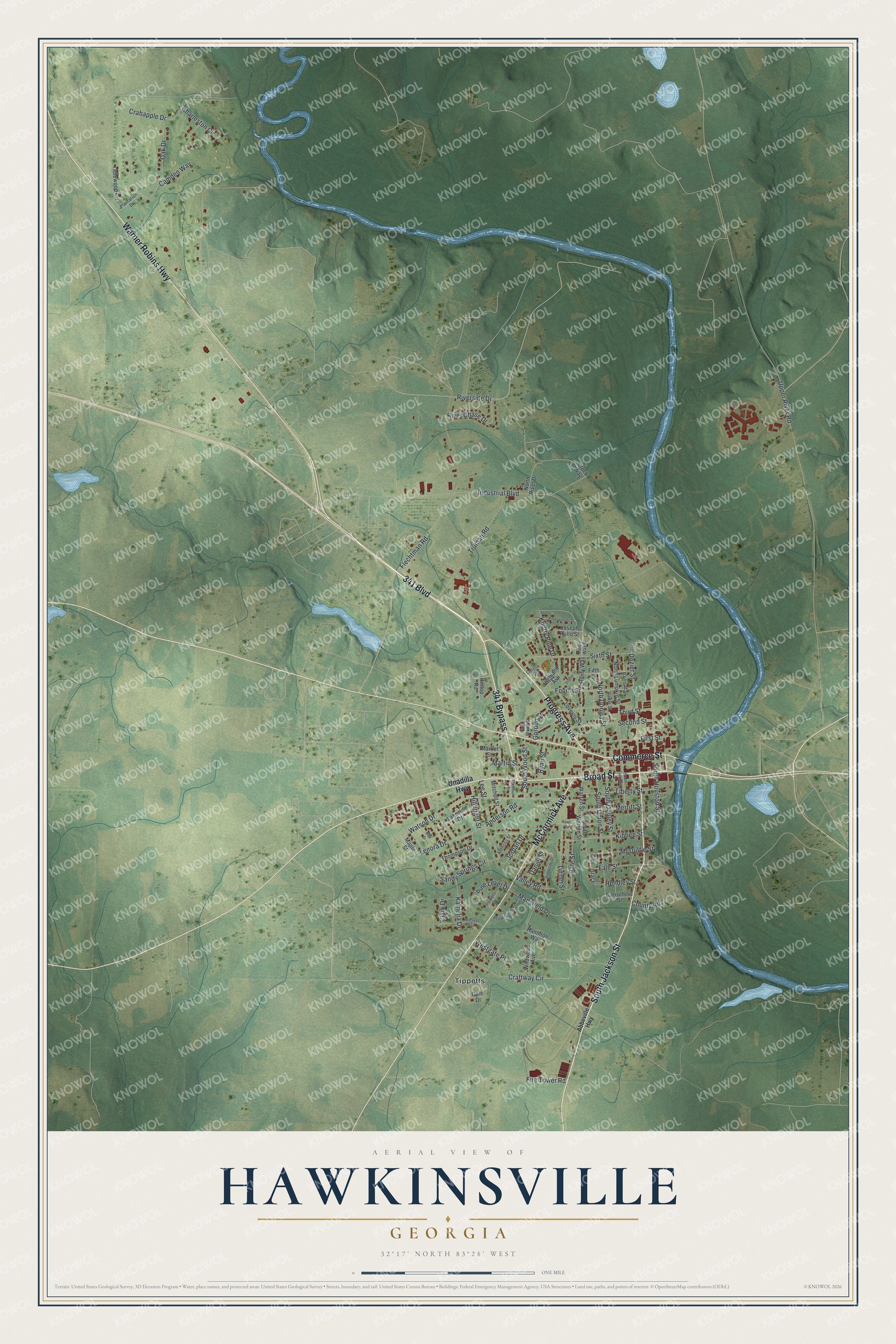 Watermarked full-map preview of Hawkinsville, Georgia