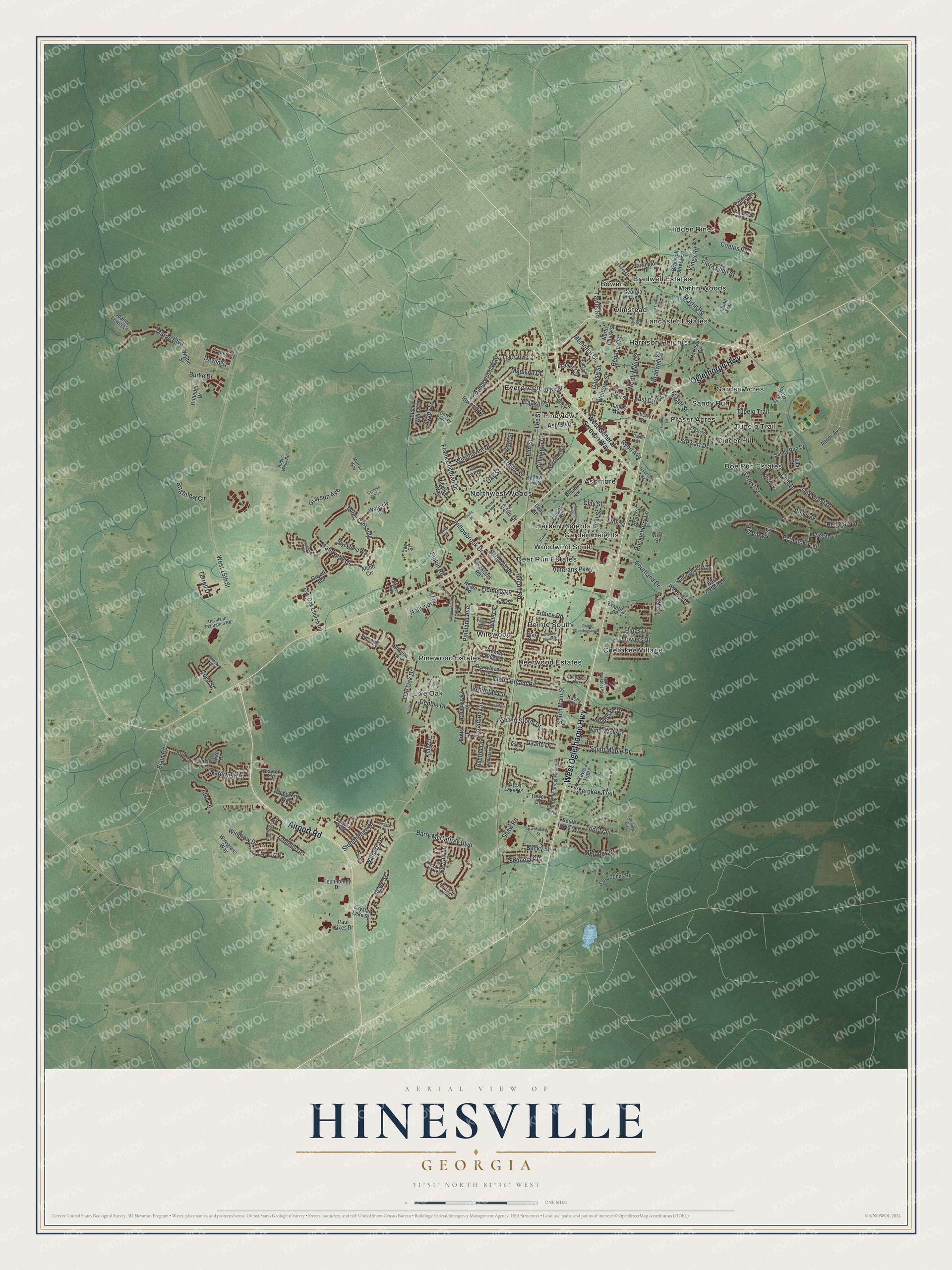 Watermarked full-map preview of Hinesville, Georgia