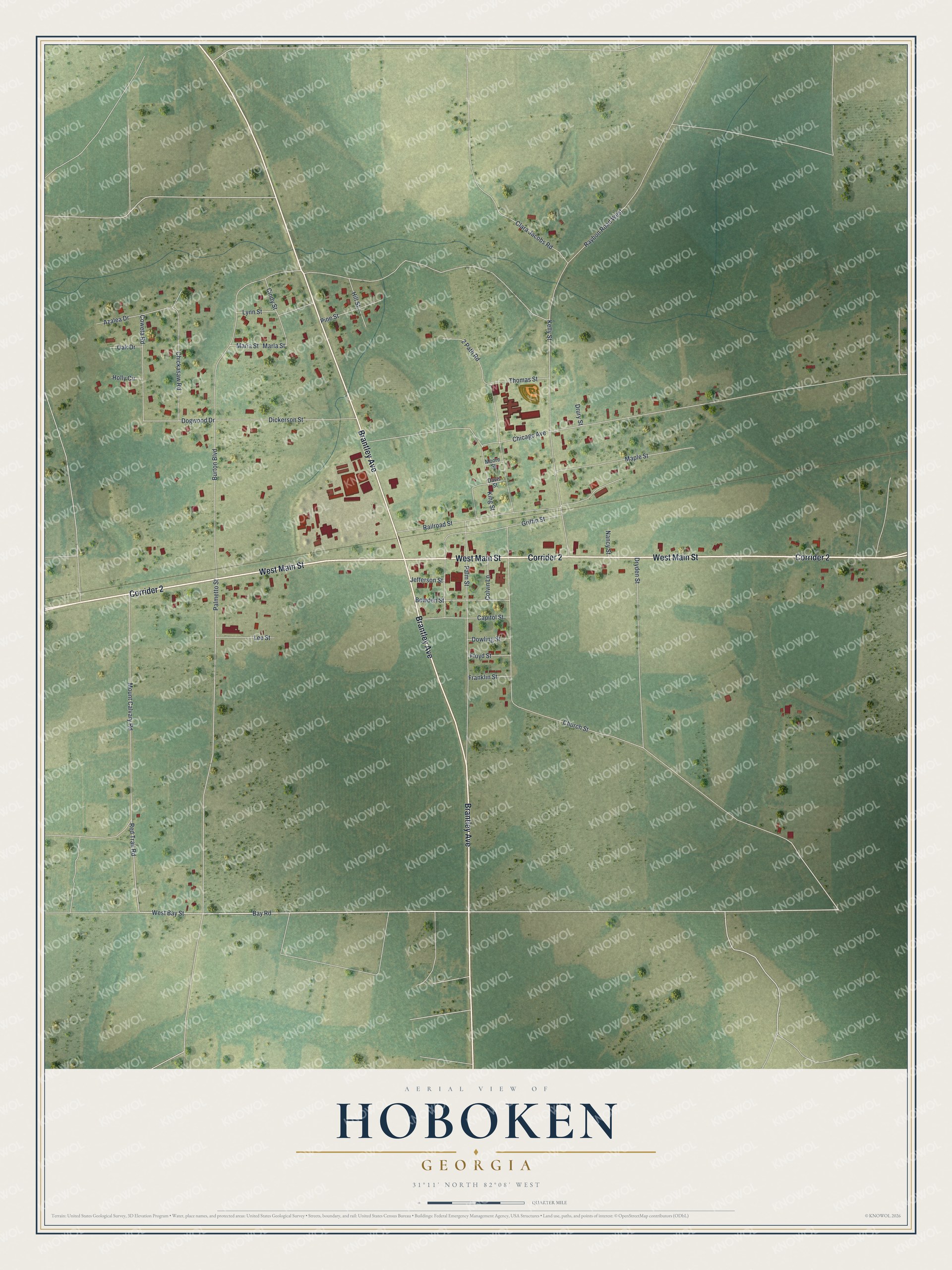 Watermarked full-map preview of Hoboken, Georgia