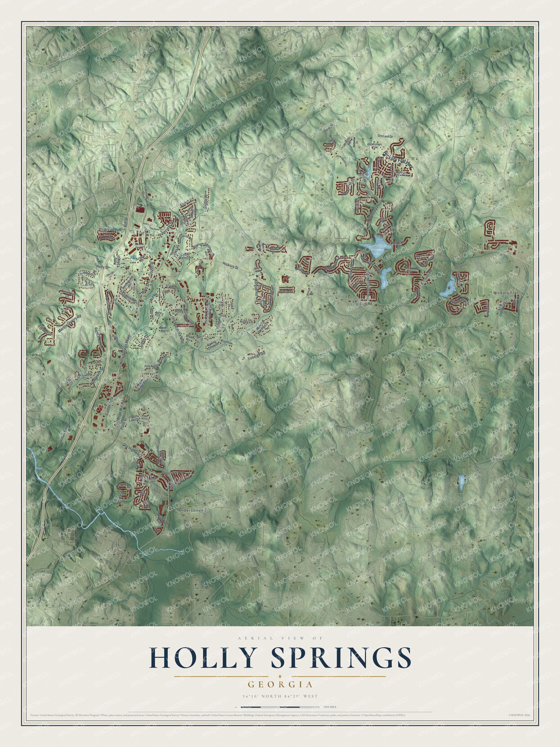 Watermarked full-map preview of Holly Springs, Georgia