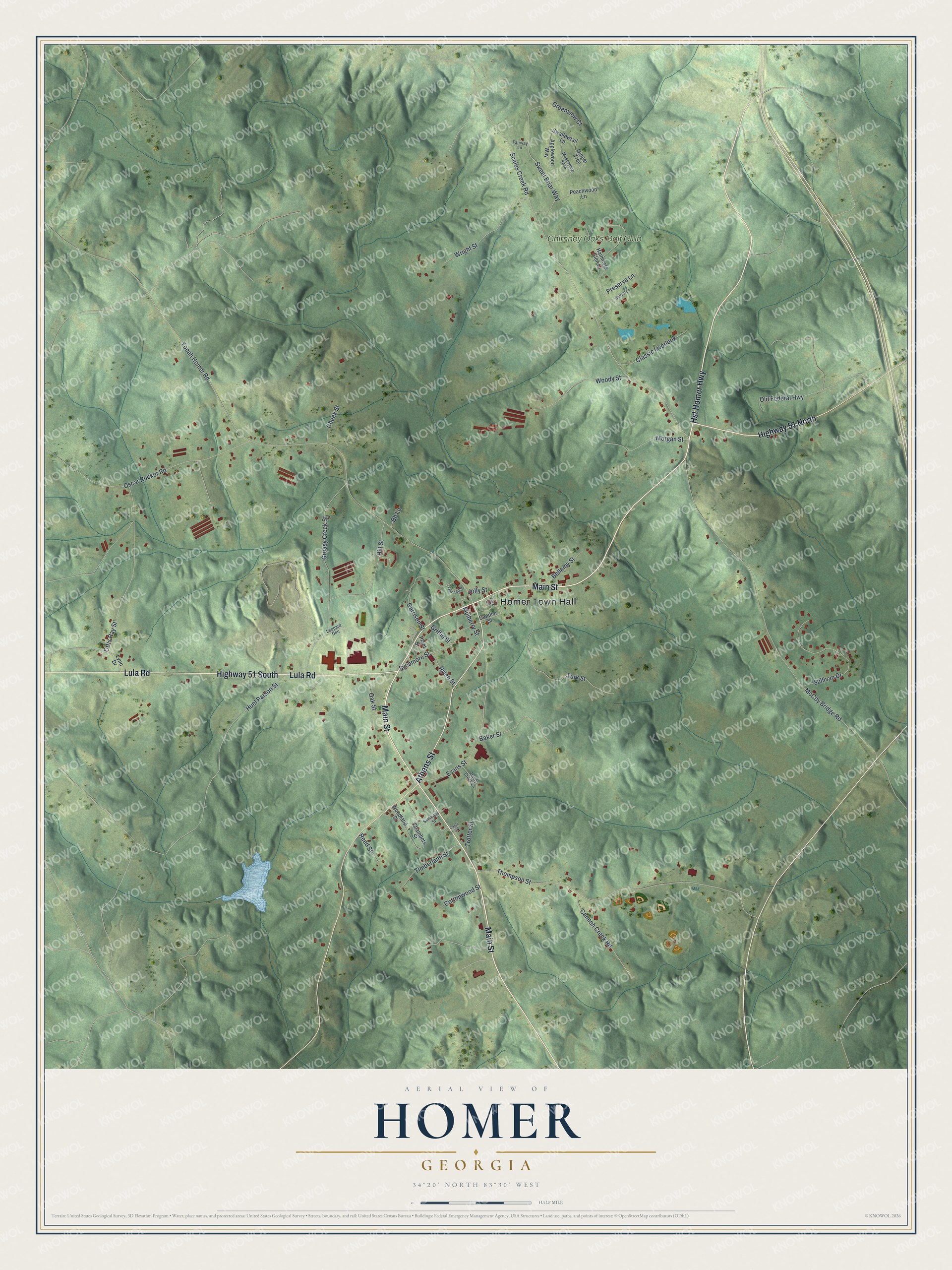 Watermarked full-map preview of Homer, Georgia
