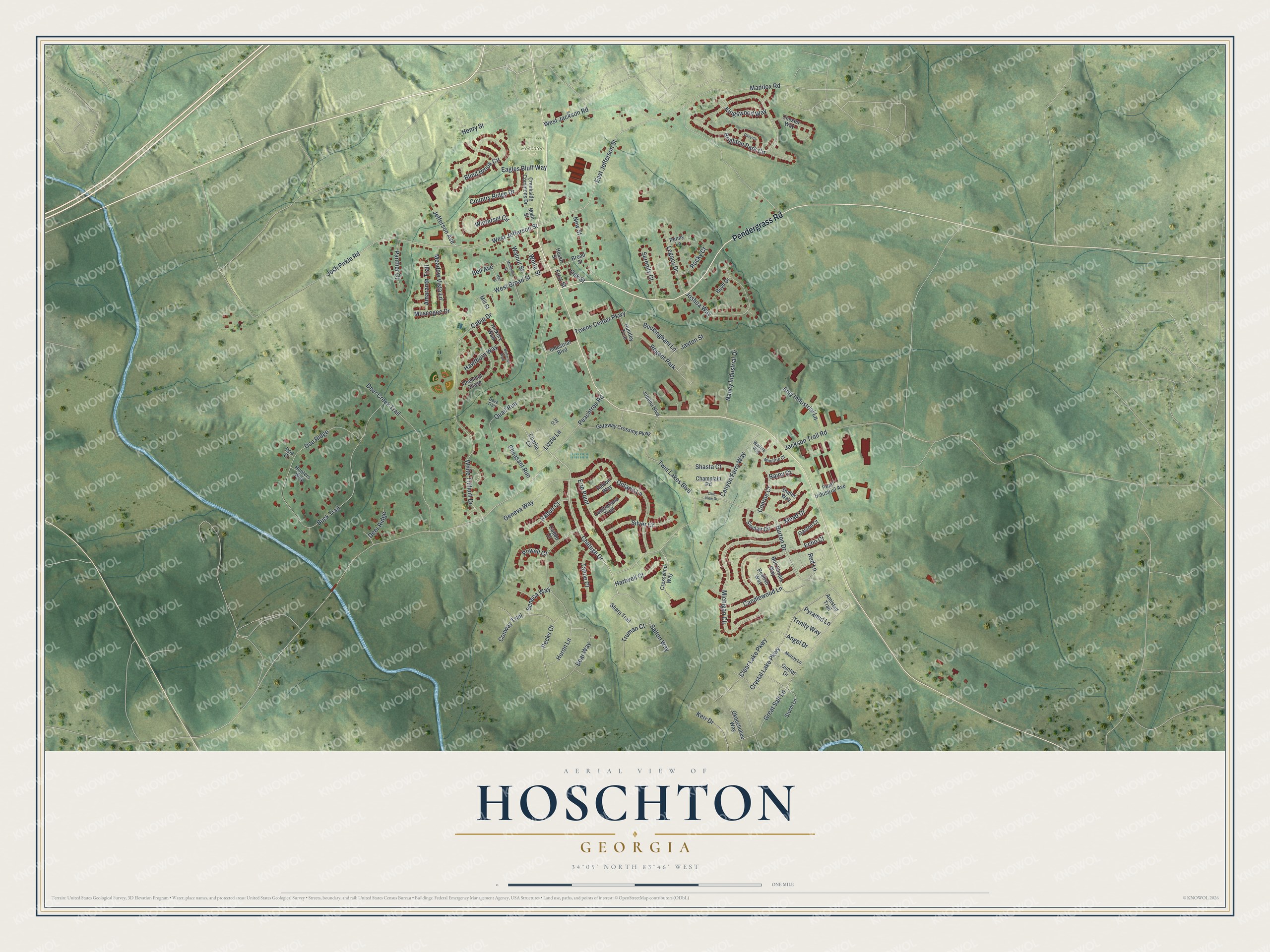 Watermarked full-map preview of Hoschton, Georgia