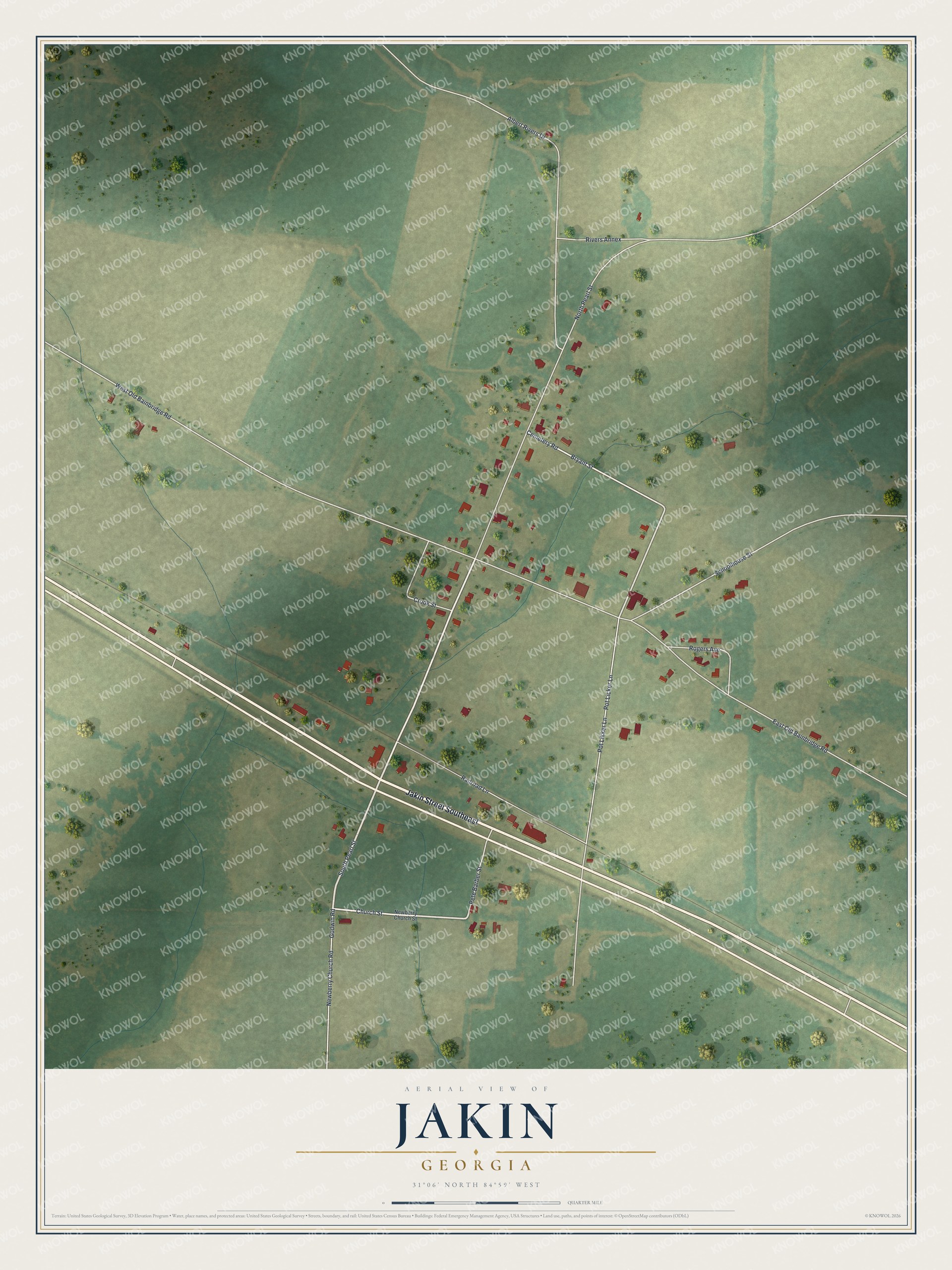 Watermarked full-map preview of Jakin, Georgia