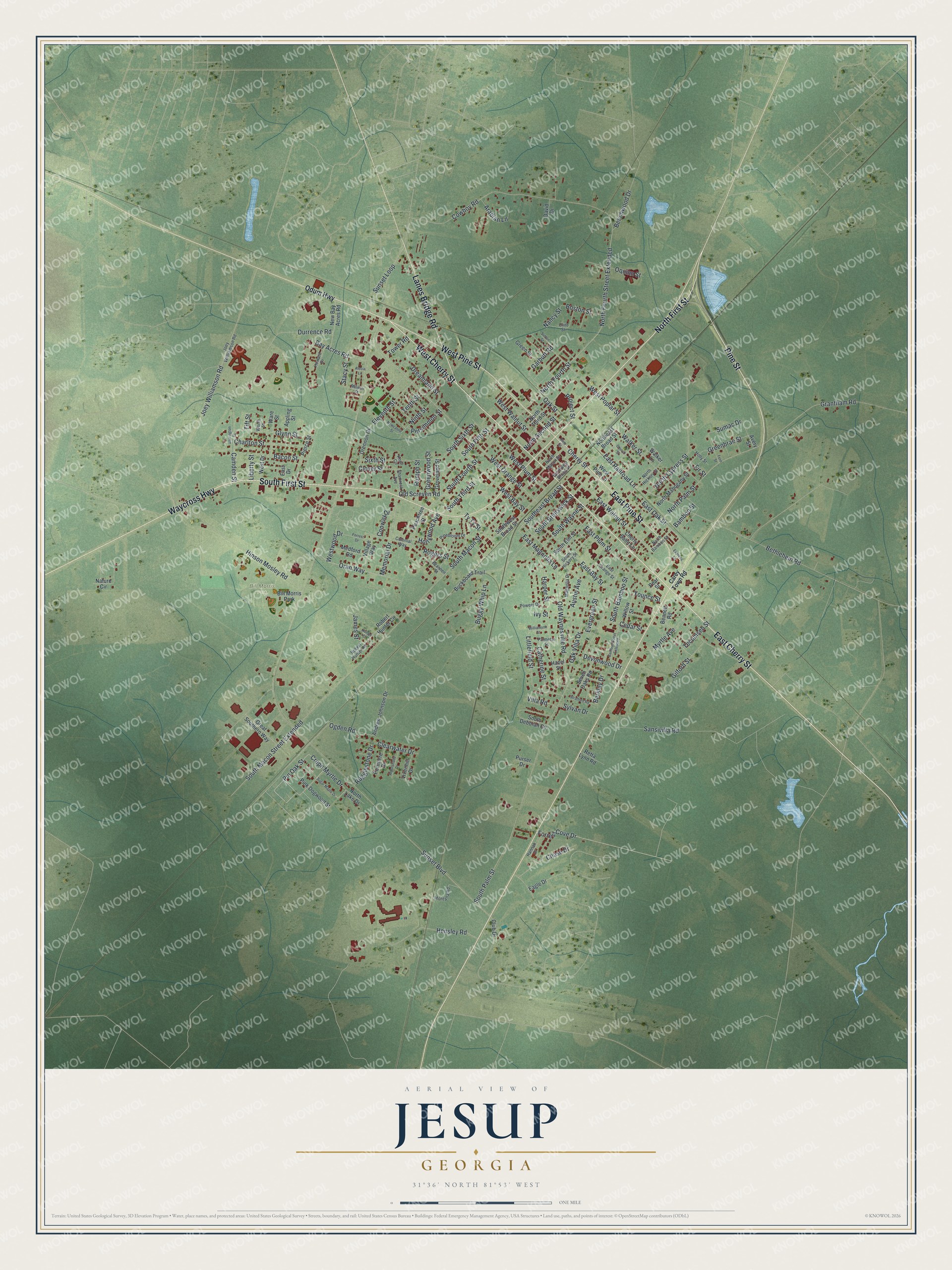 Watermarked full-map preview of Jesup, Georgia