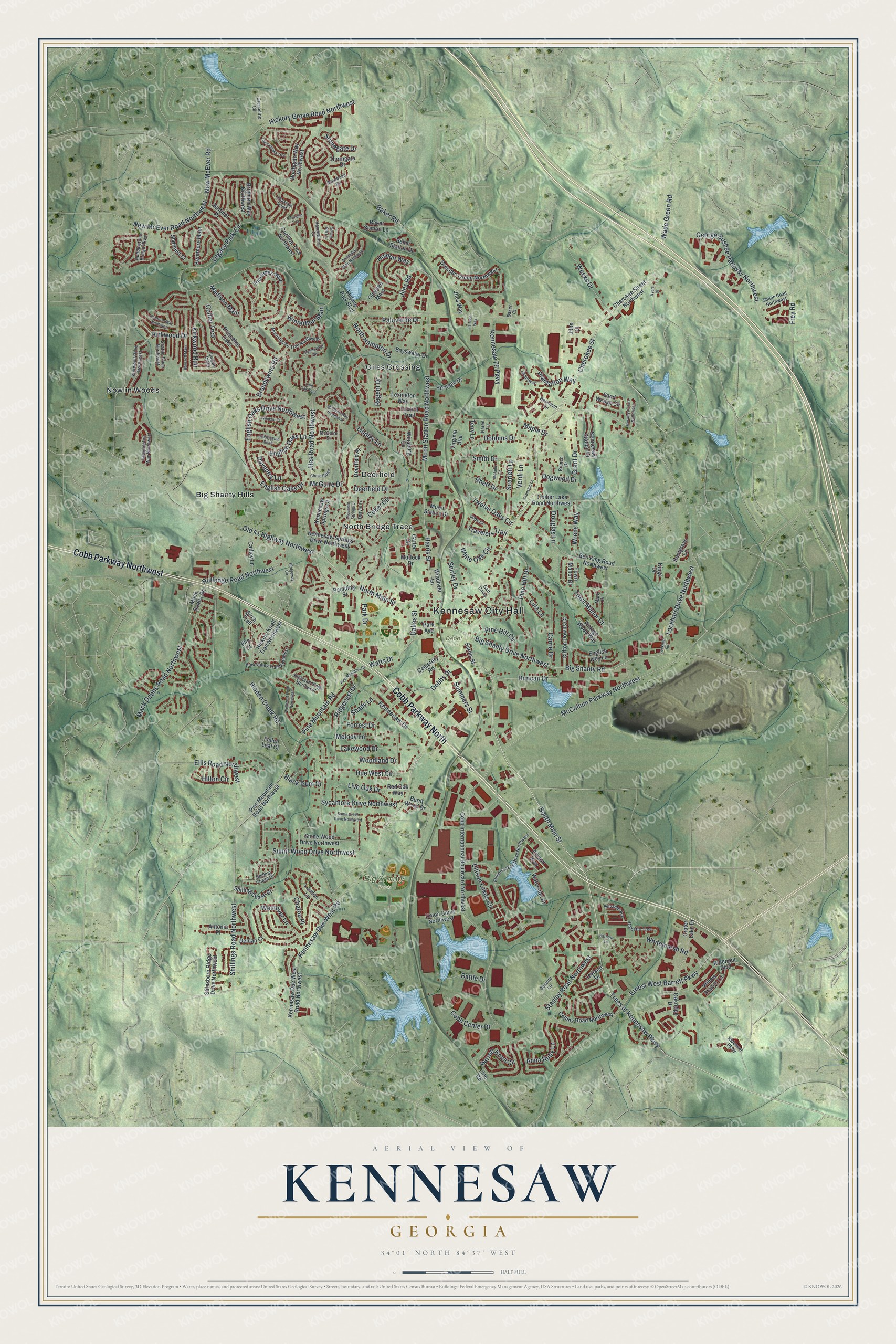 Watermarked full-map preview of Kennesaw, Georgia