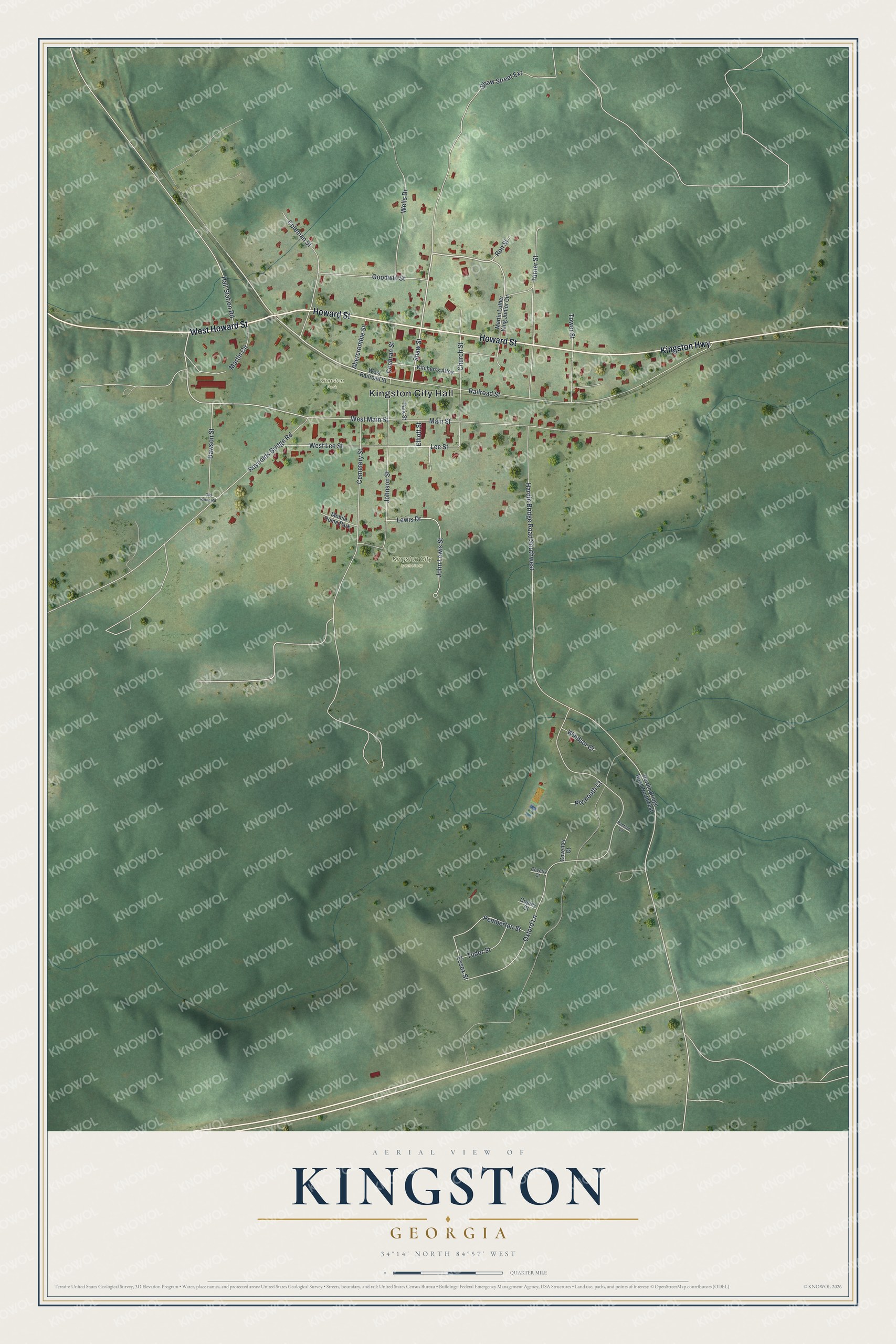 Watermarked full-map preview of Kingston, Georgia