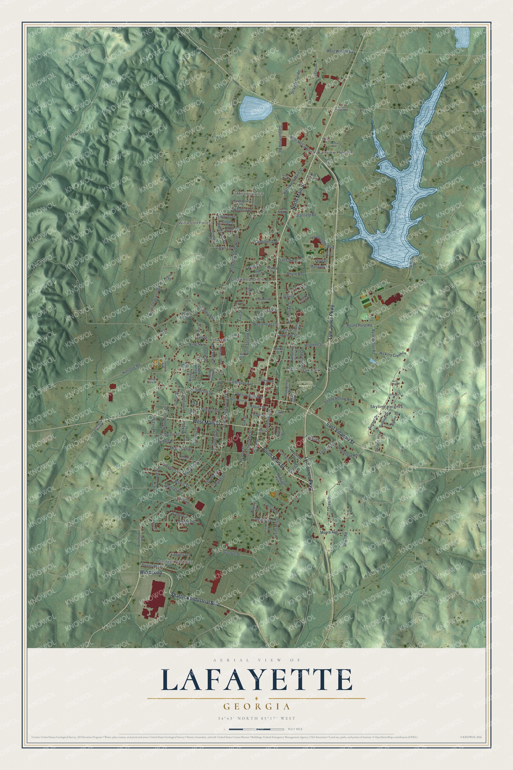 Watermarked full-map preview of LaFayette, Georgia