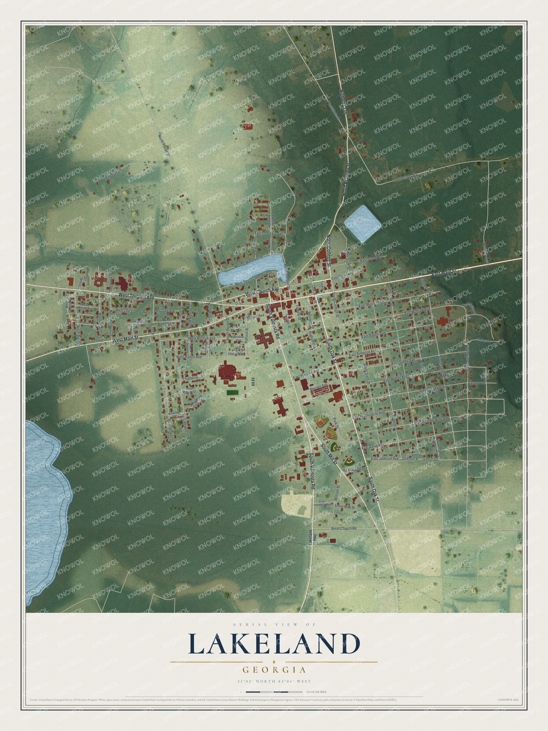 Watermarked full-map preview of Lakeland, Georgia