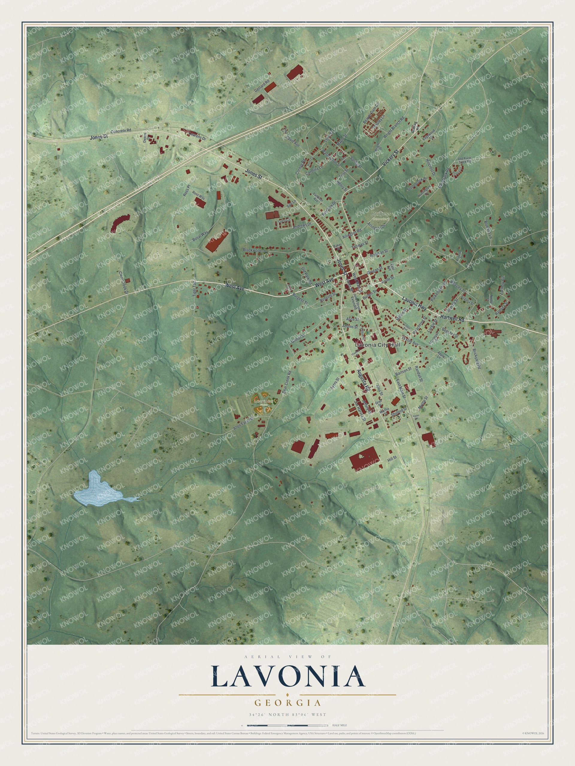 Watermarked full-map preview of Lavonia, Georgia