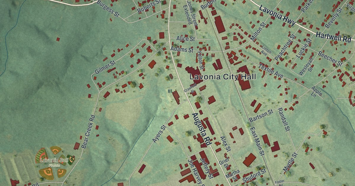 Map of Lavonia, Georgia