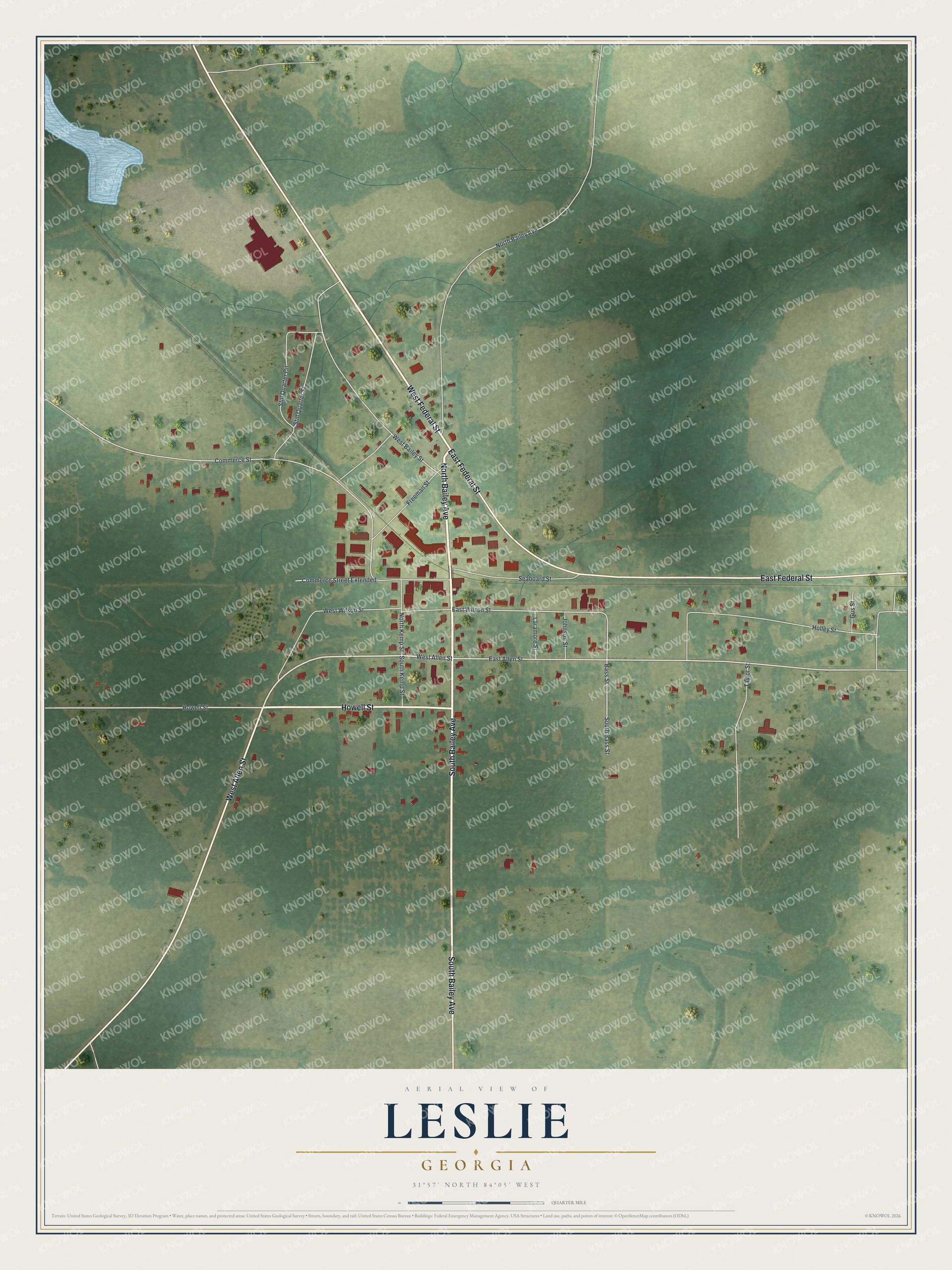 Watermarked full-map preview of Leslie, Georgia