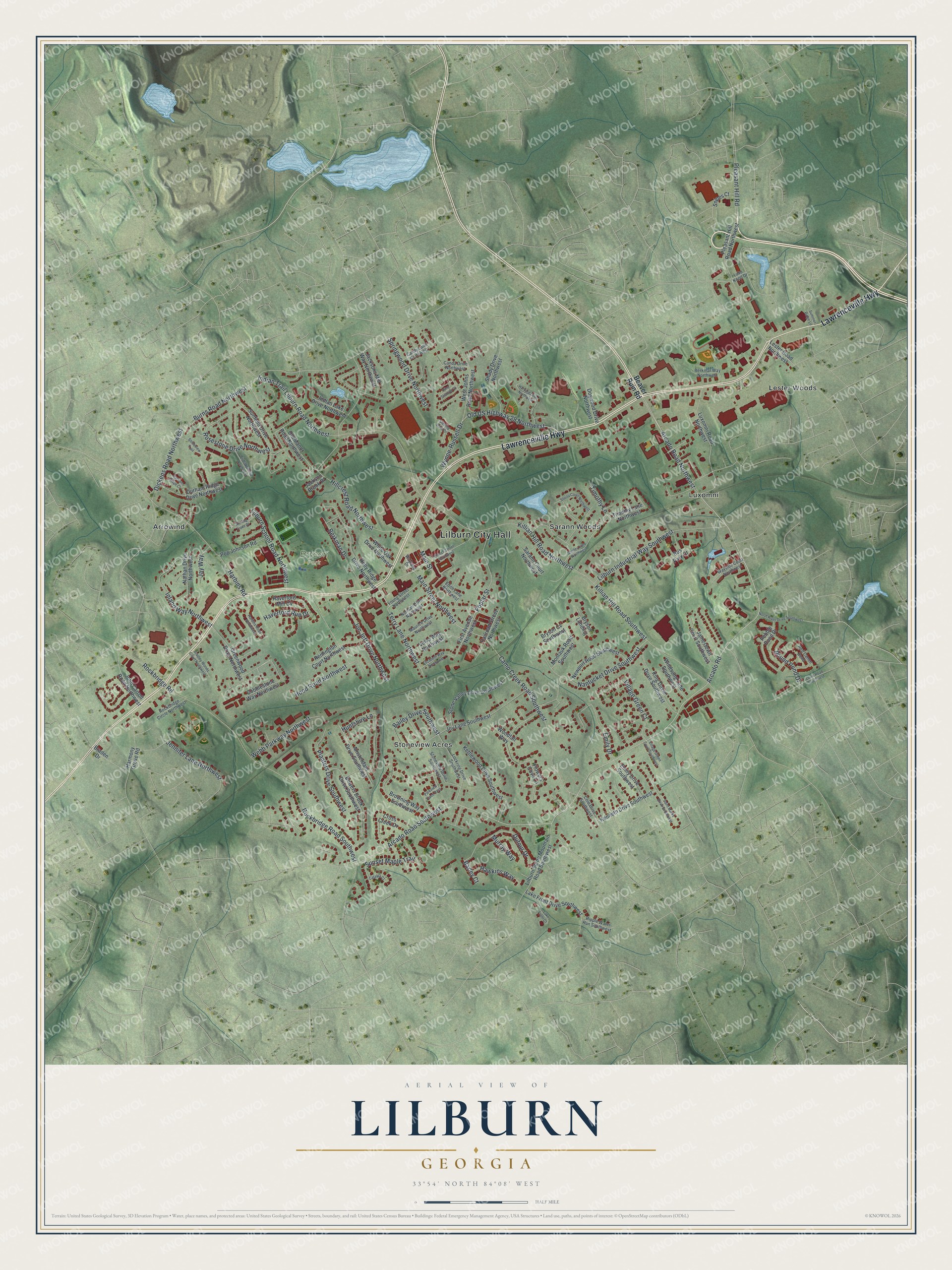 Watermarked full-map preview of Lilburn, Georgia