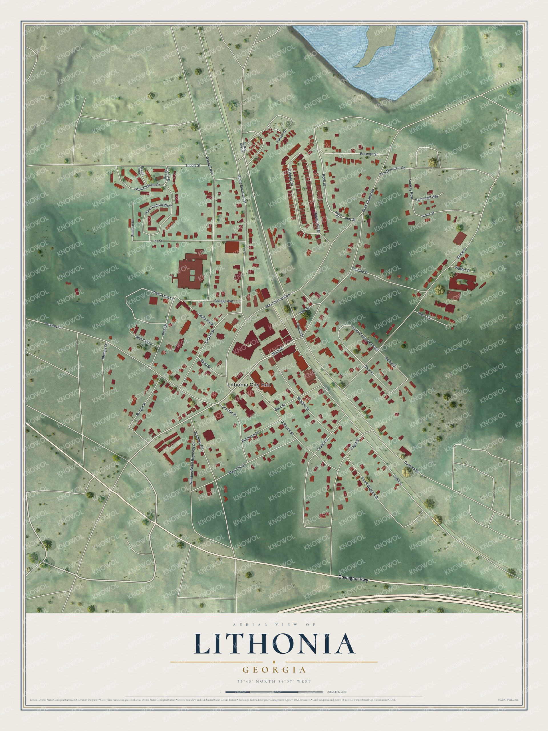 Watermarked full-map preview of Lithonia, Georgia
