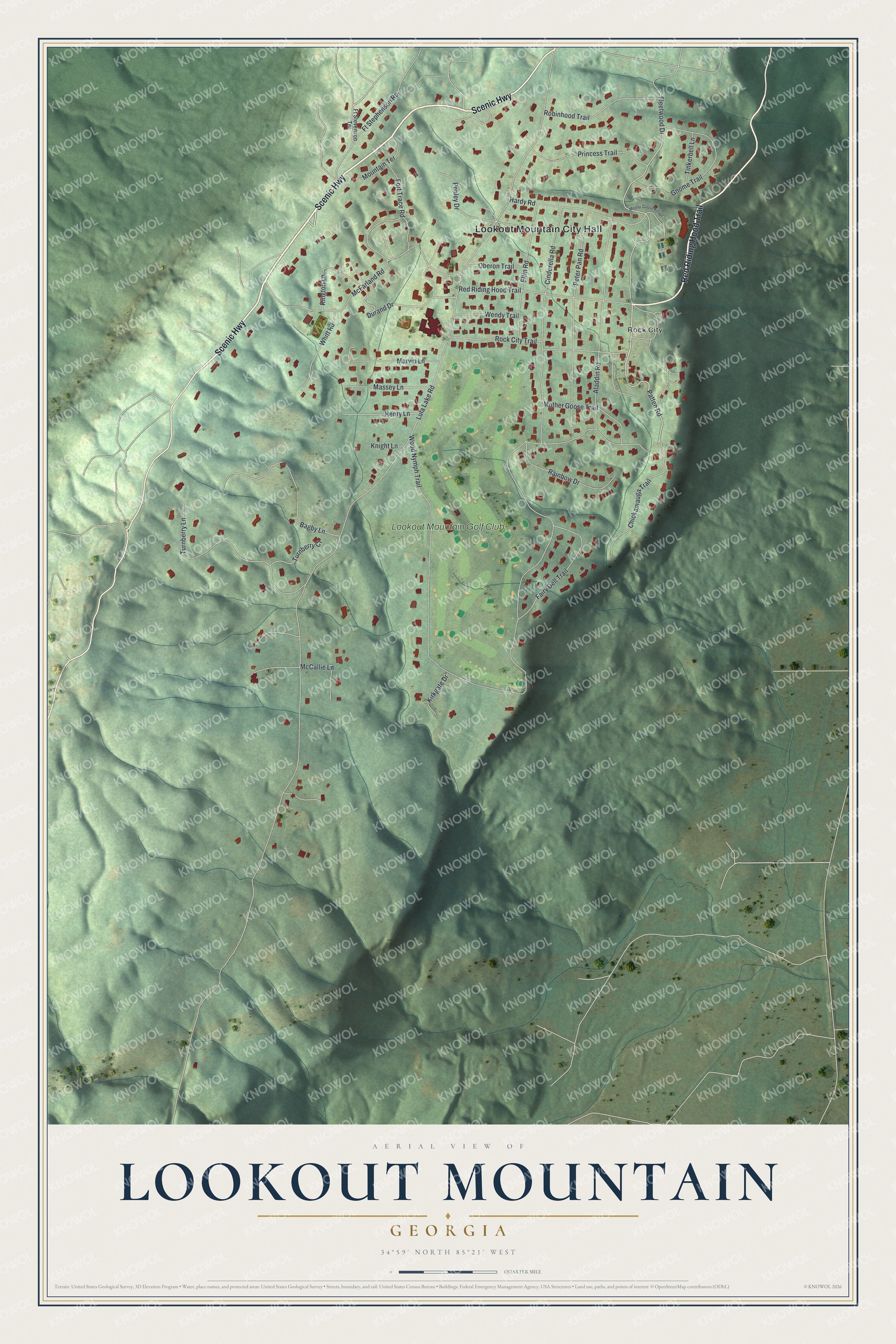 Watermarked full-map preview of Lookout Mountain, Georgia