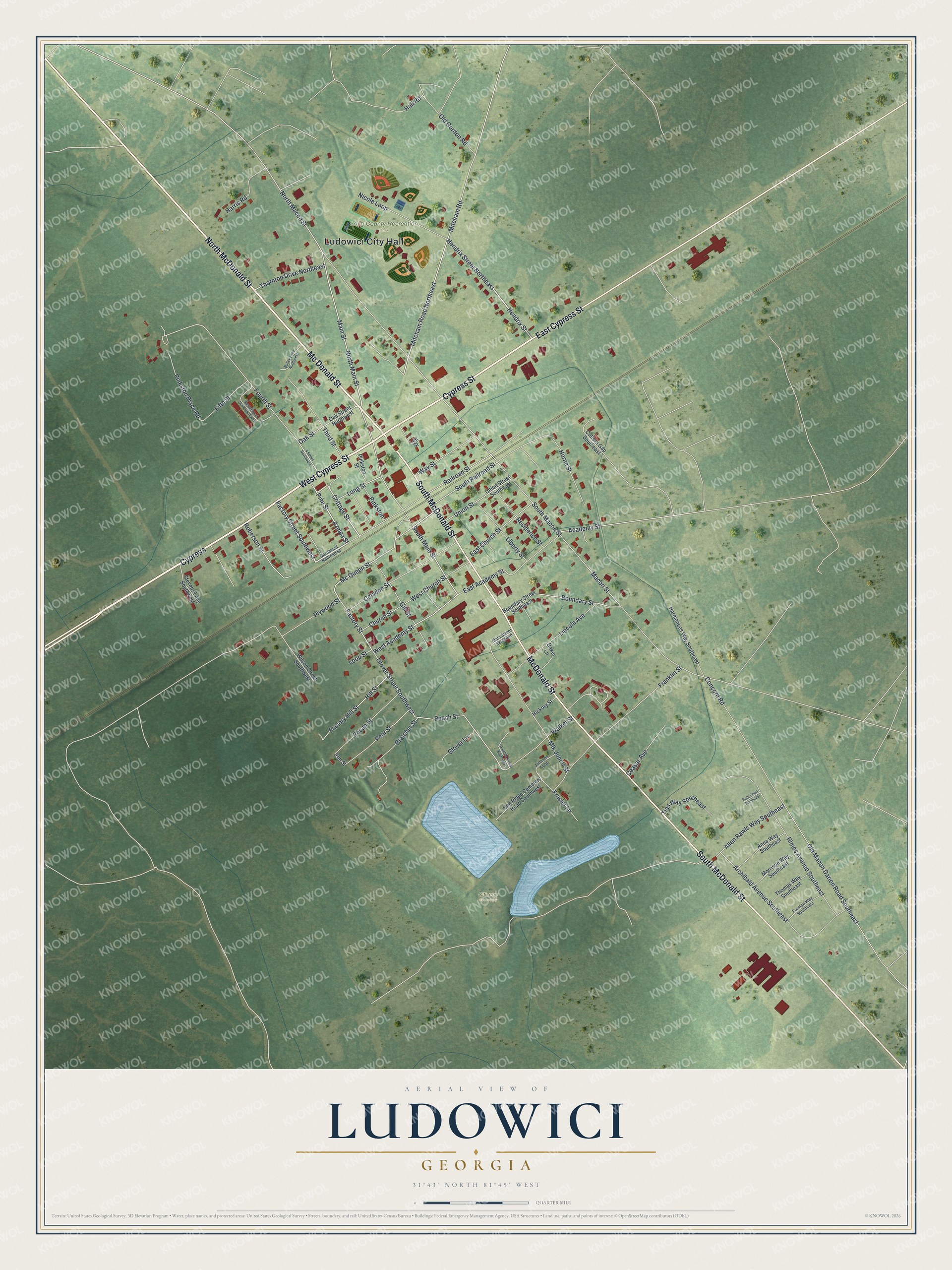 Watermarked full-map preview of Ludowici, Georgia