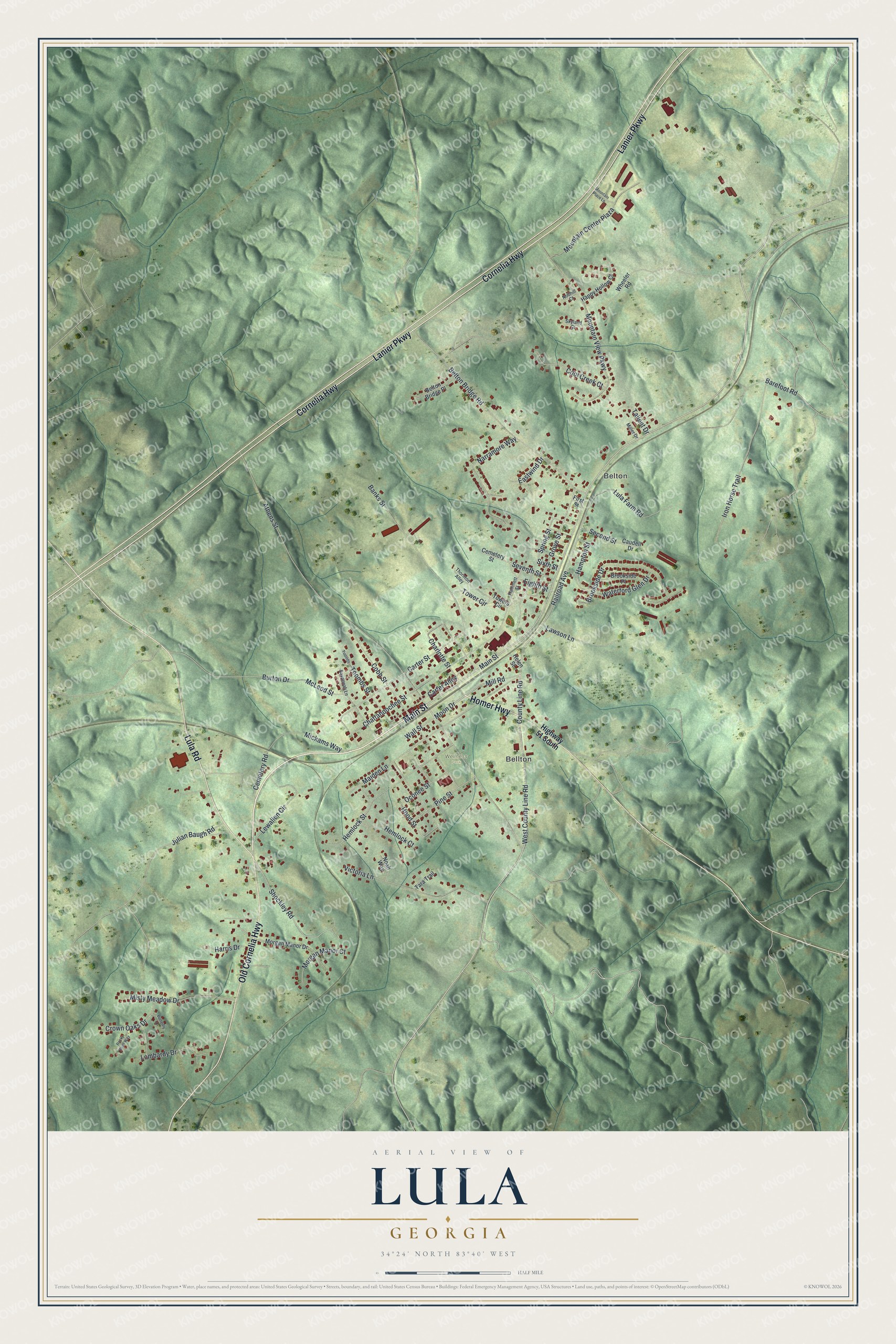 Watermarked full-map preview of Lula, Georgia