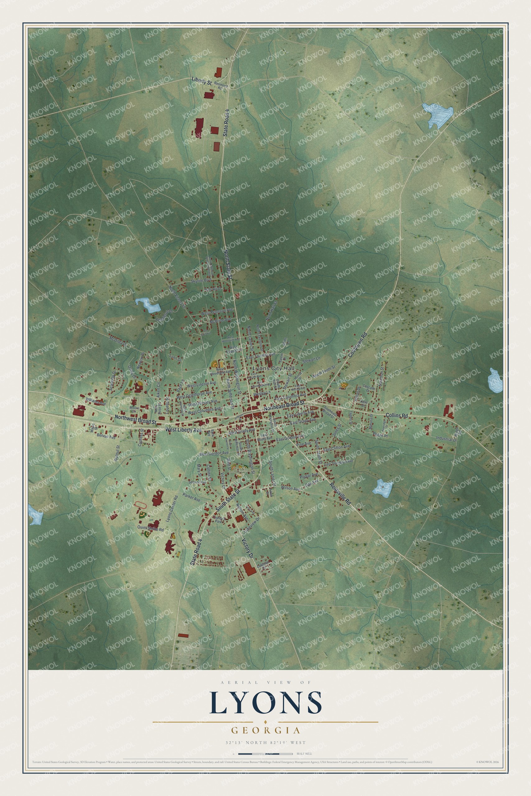 Watermarked full-map preview of Lyons, Georgia
