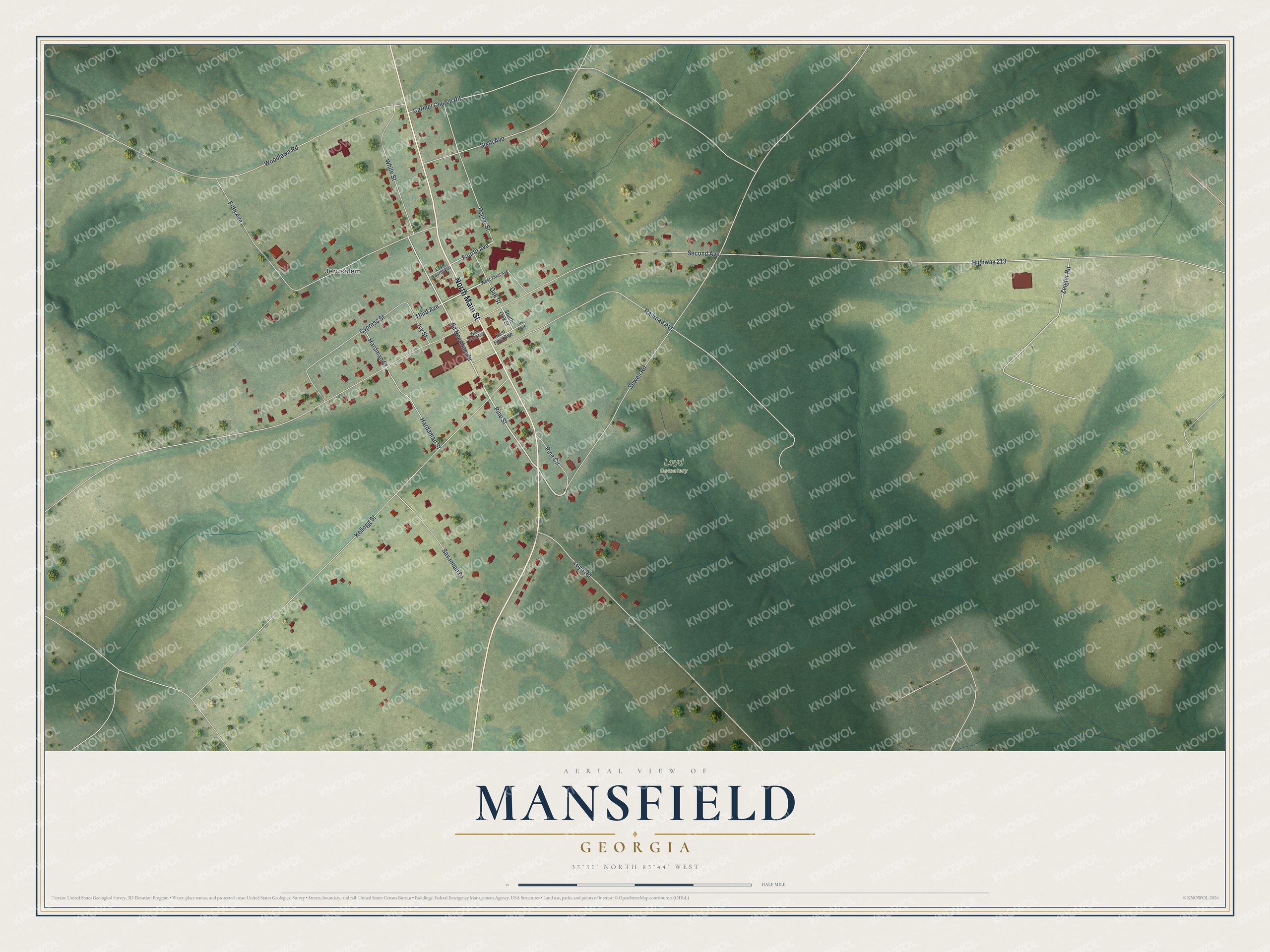 Watermarked full-map preview of Mansfield, Georgia