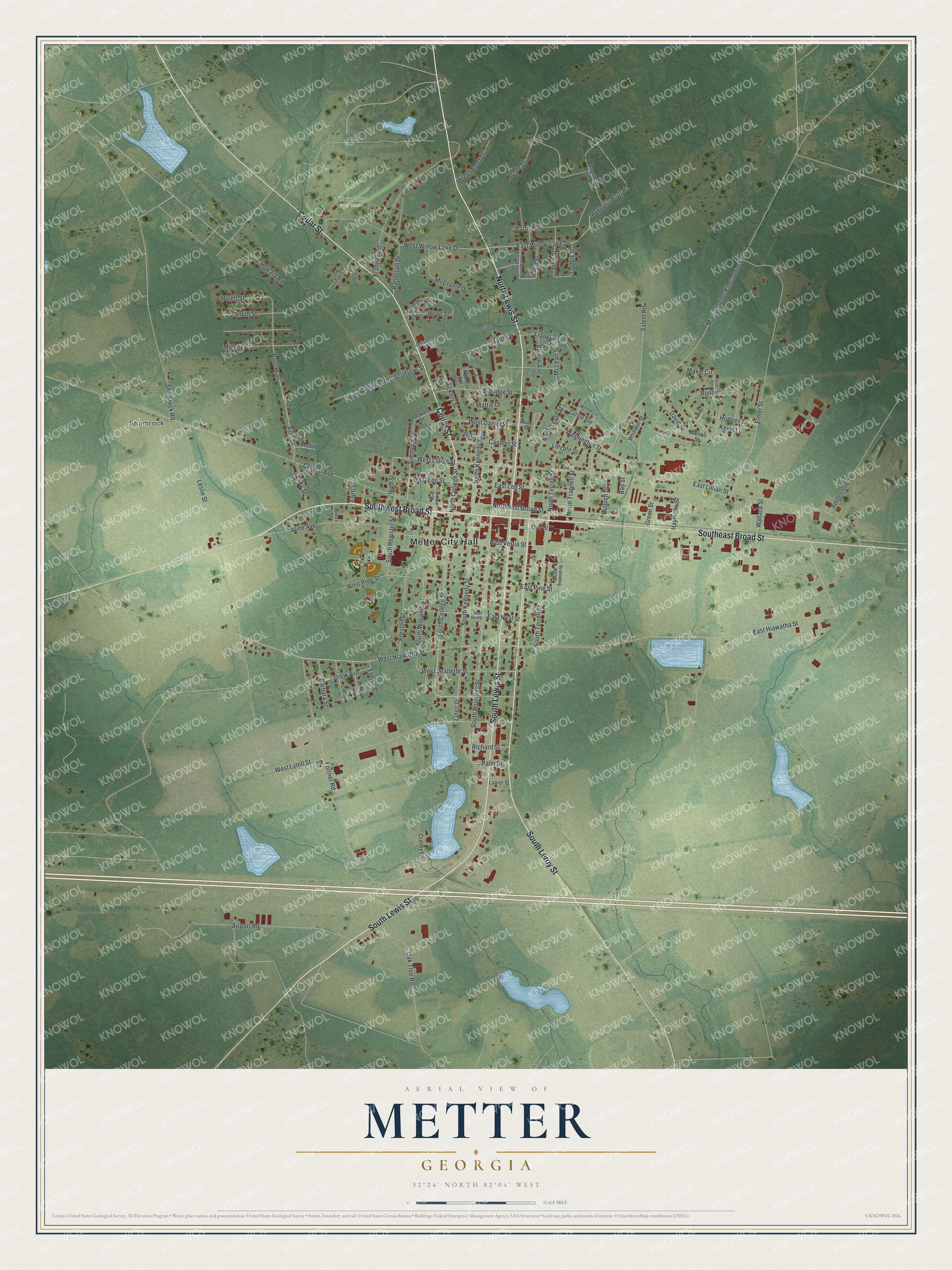 Watermarked full-map preview of Metter, Georgia
