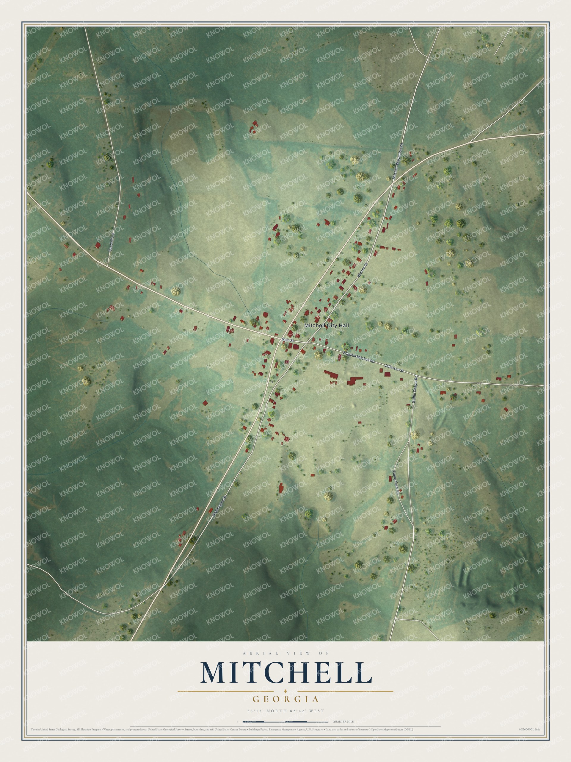 Watermarked full-map preview of Mitchell, Georgia