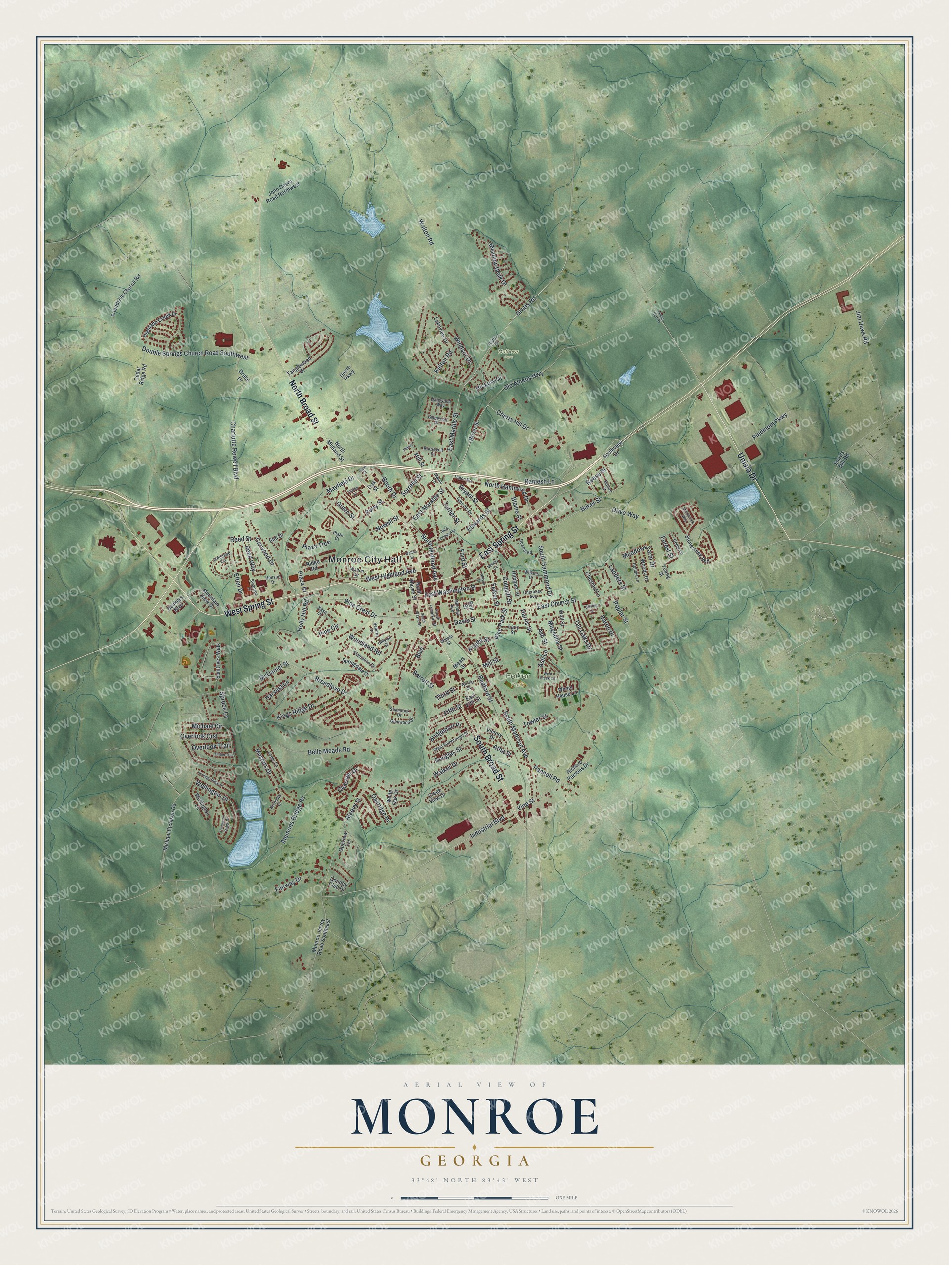 Watermarked full-map preview of Monroe, Georgia
