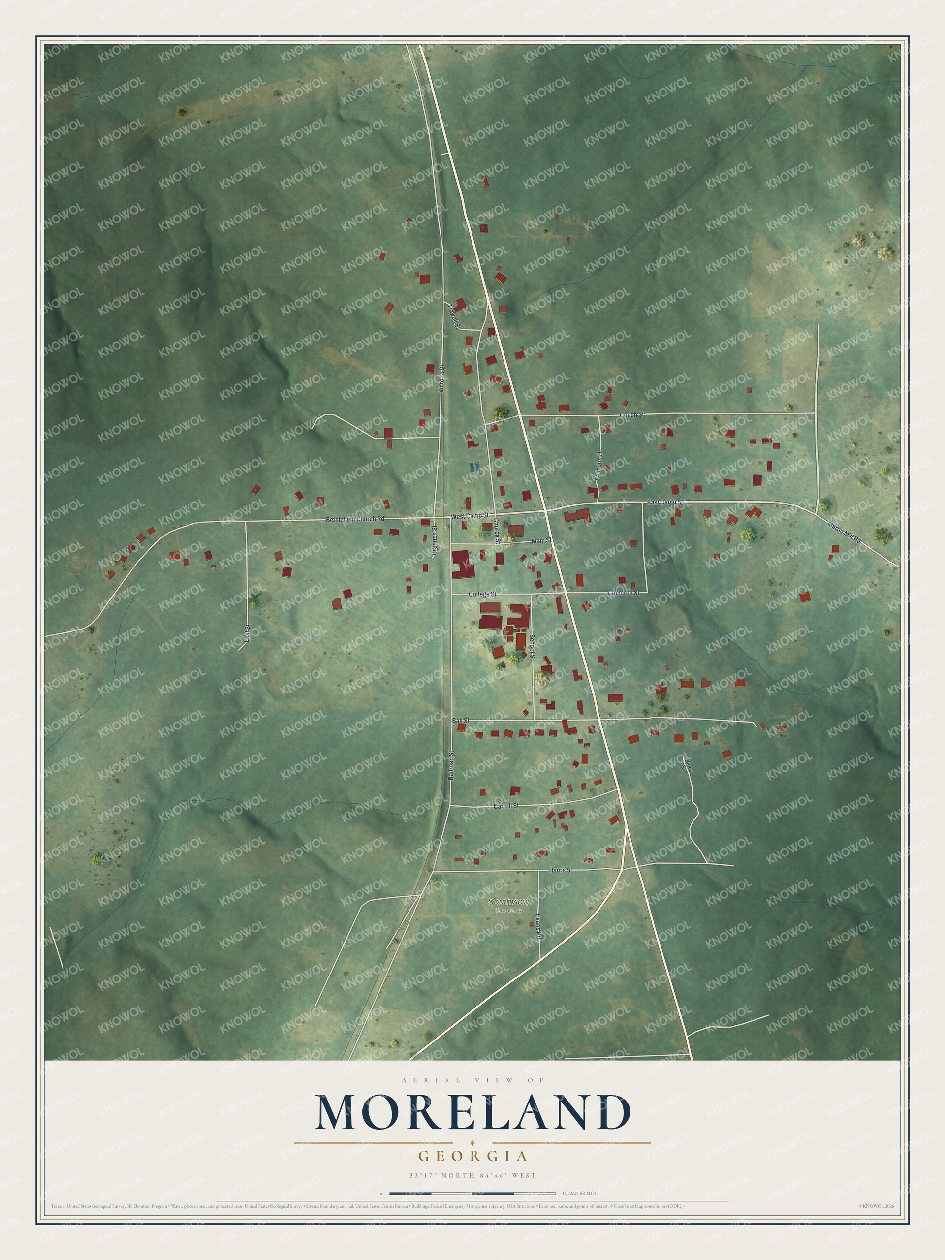 Watermarked full-map preview of Moreland, Georgia