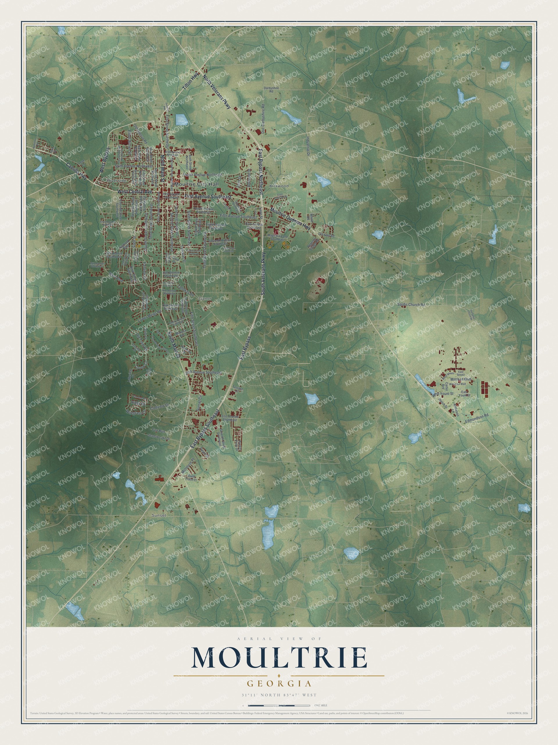 Watermarked full-map preview of Moultrie, Georgia
