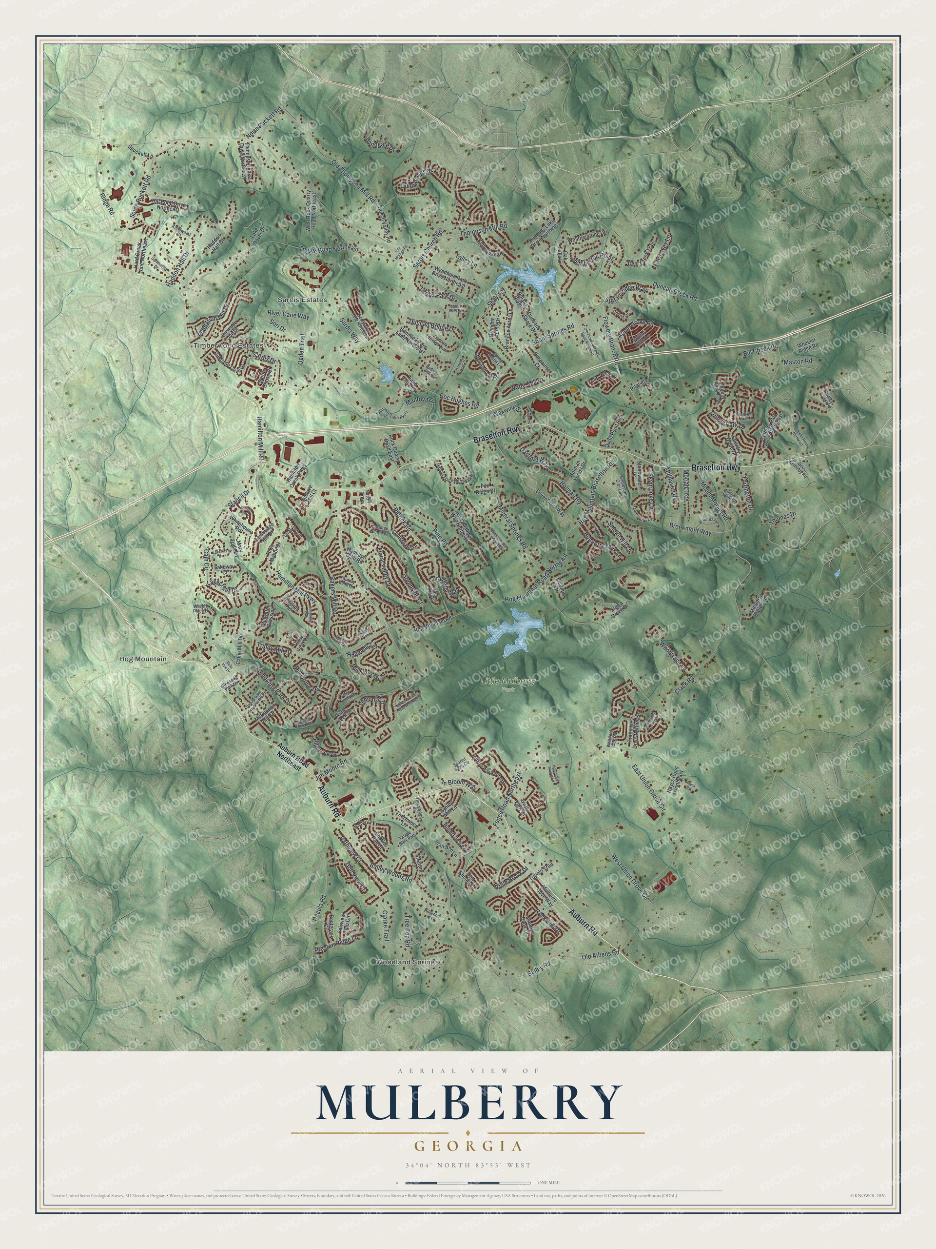 Watermarked full-map preview of Mulberry, Georgia