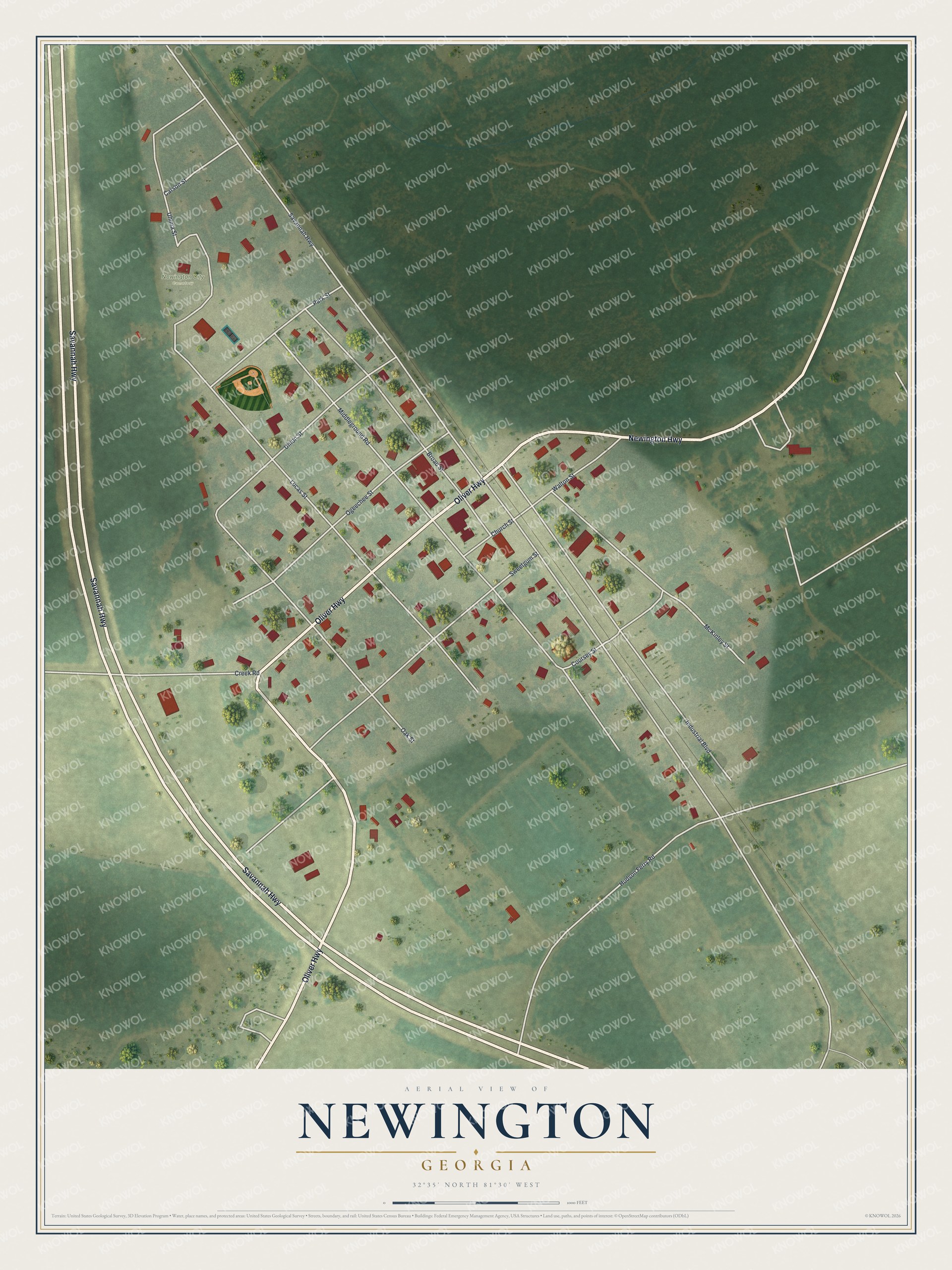 Watermarked full-map preview of Newington, Georgia