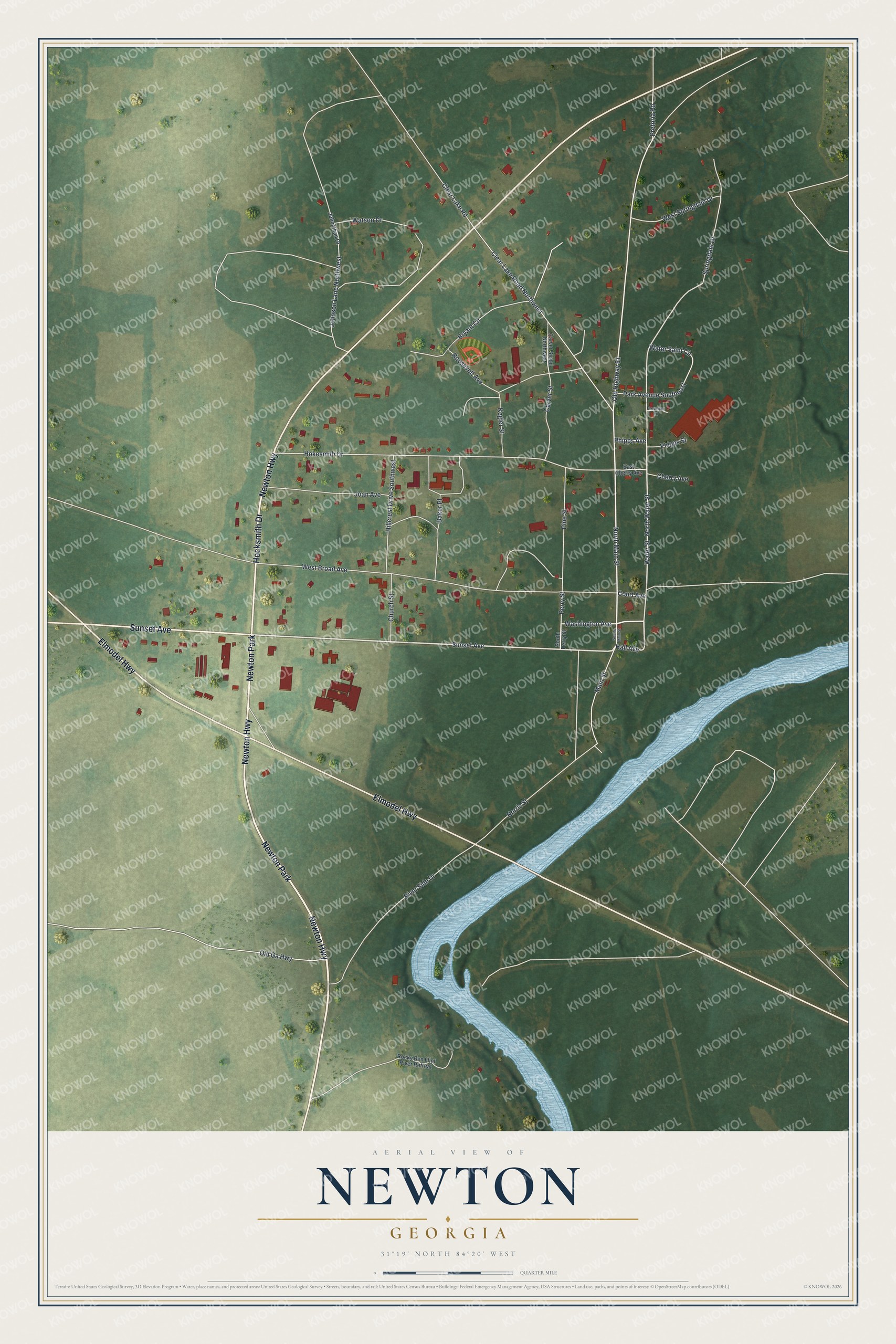 Watermarked full-map preview of Newton, Georgia