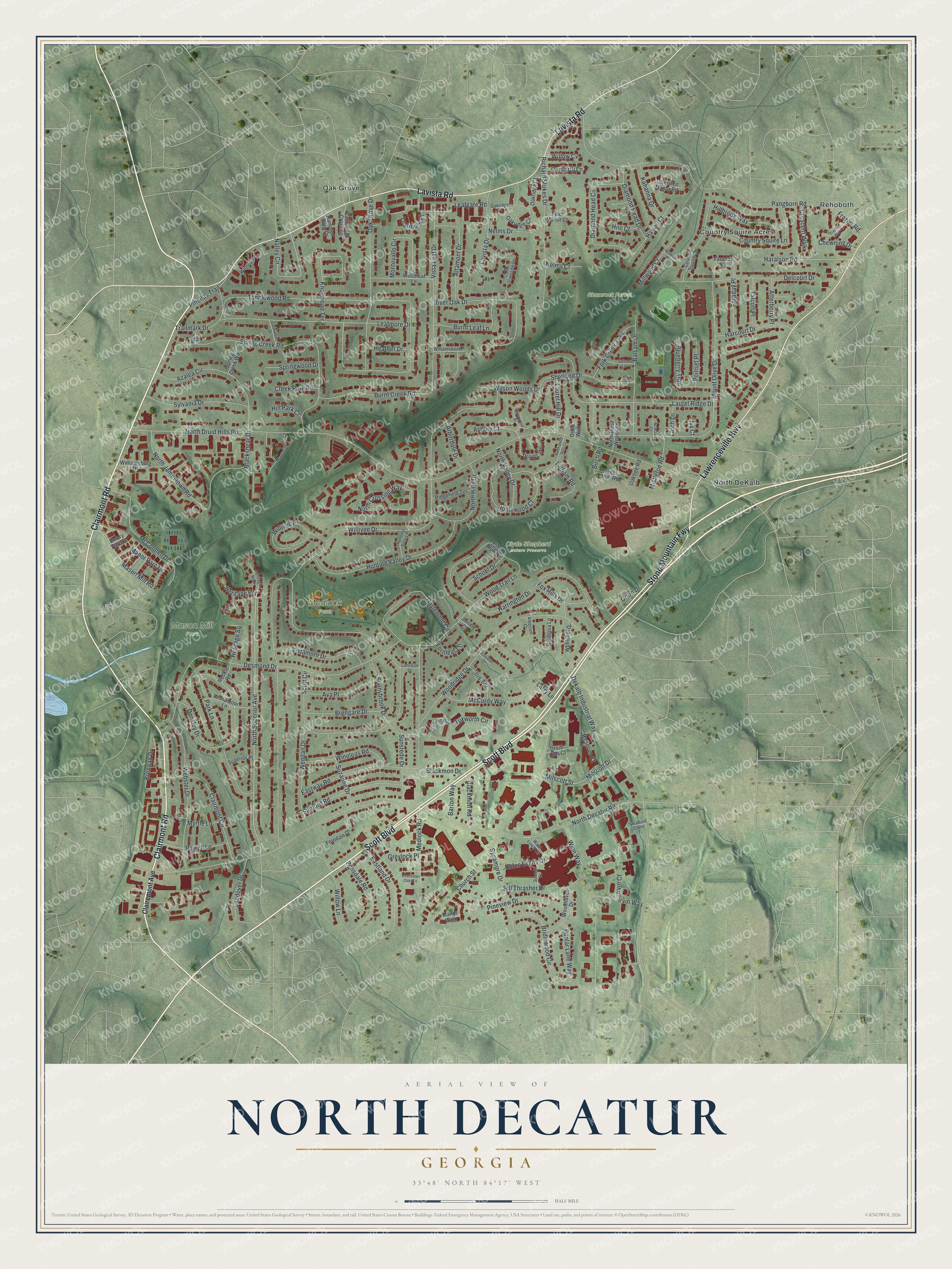 Watermarked full-map preview of North Decatur, Georgia