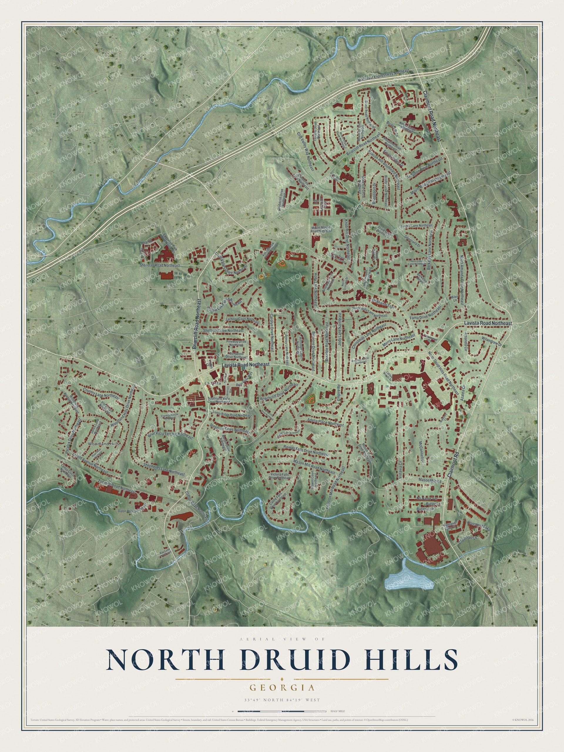 Watermarked full-map preview of North Druid Hills, Georgia